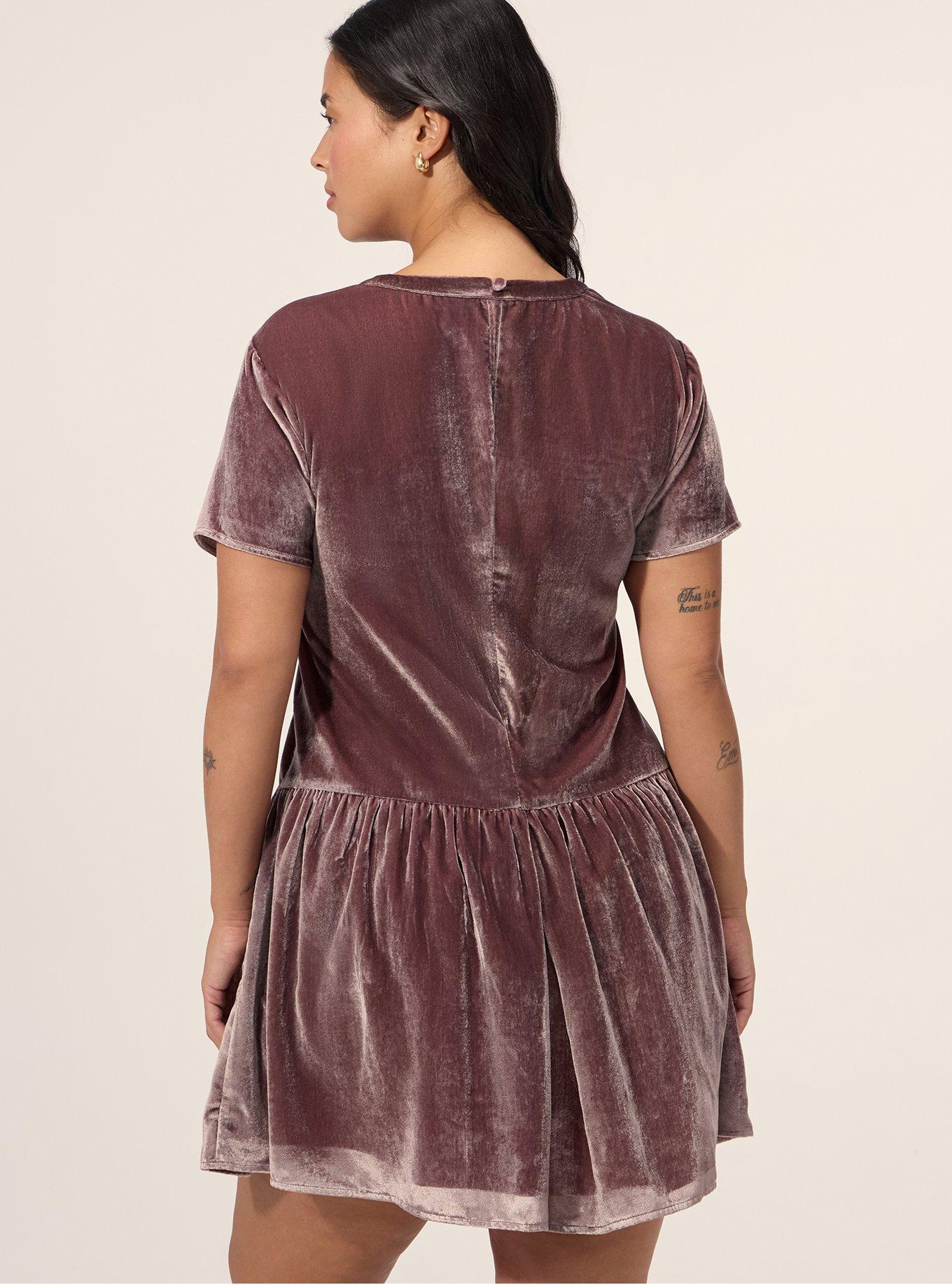 Plus Size Festi Drop Waist Velour Mini Dress, ROSE TAUPE, alternate