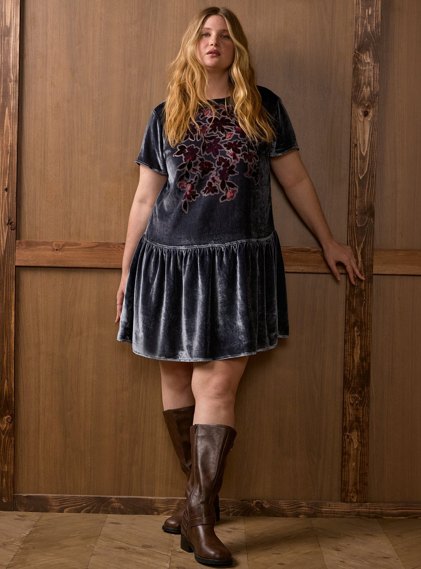 Festi Drop Waist Velour Mini Dress, GRAPHITE, hi-res