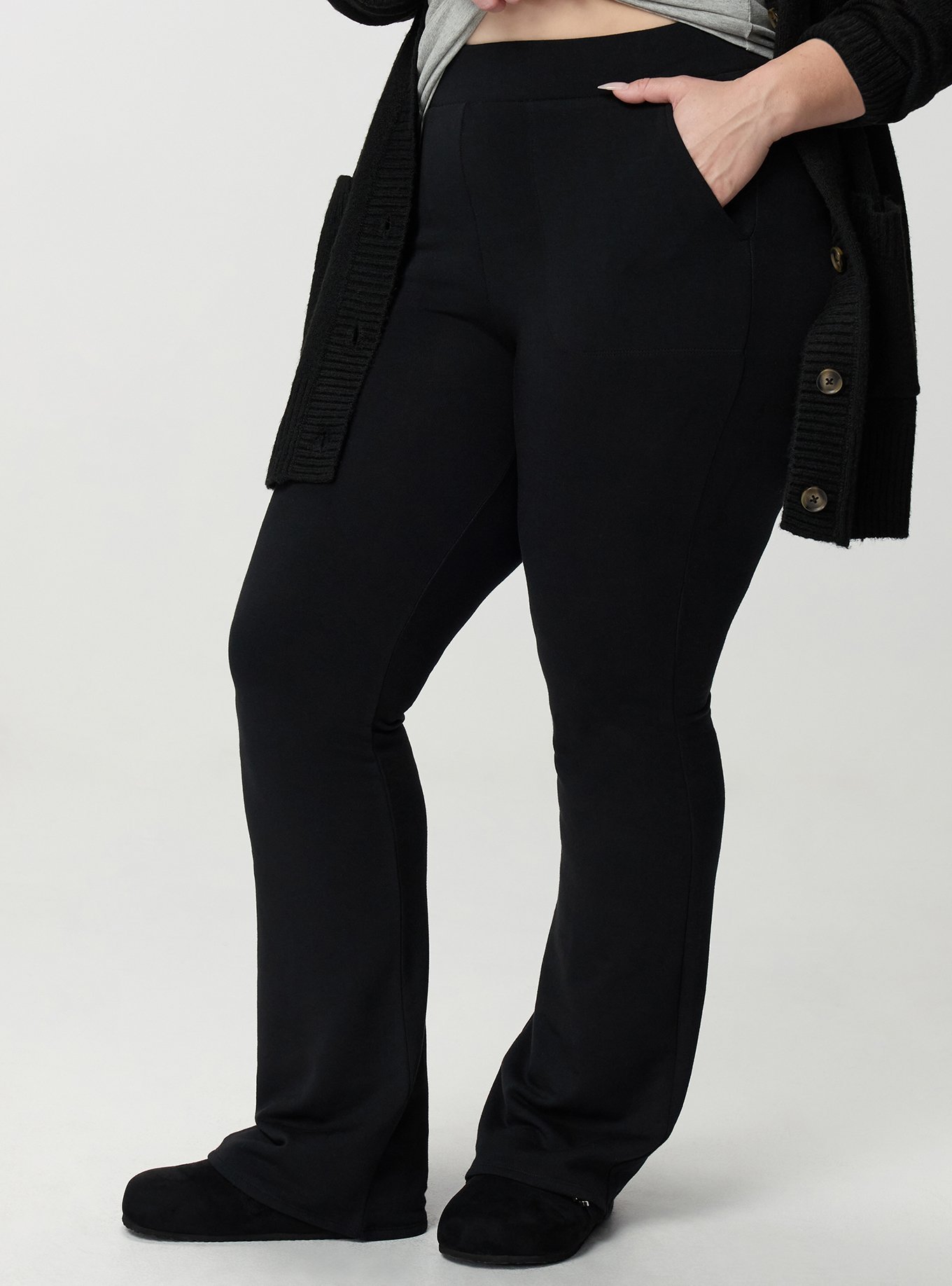 Full-Length Fleece-Lined Bootcut Legging, DEEP BLACK, alternate