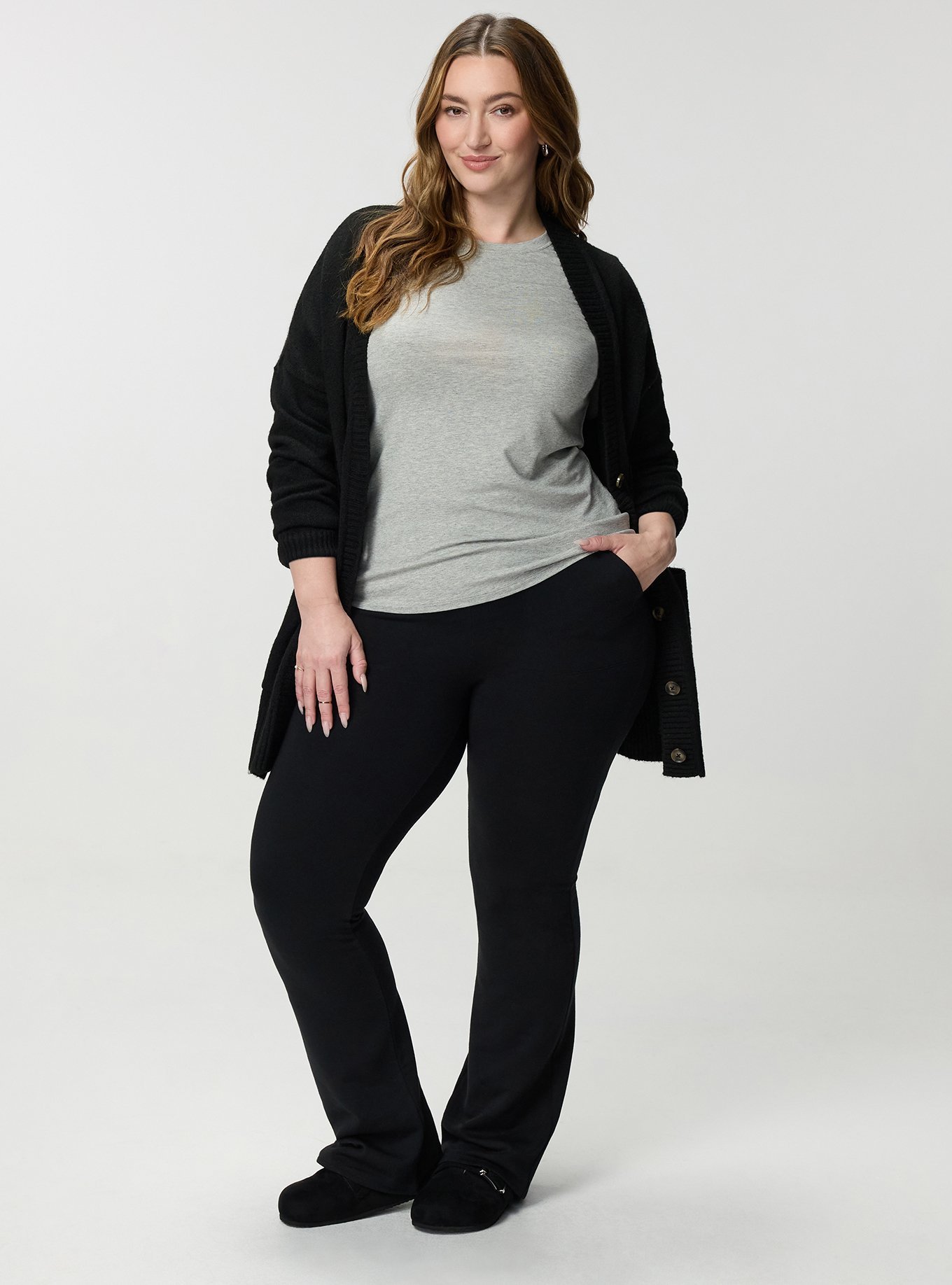 Full-Length Fleece-Lined Bootcut Legging, DEEP BLACK, hi-res
