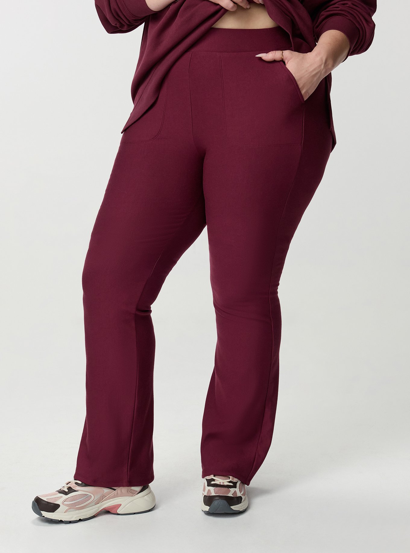 Full-Length Fleece-Lined Bootcut Legging, MAROON BANNER, alternate
