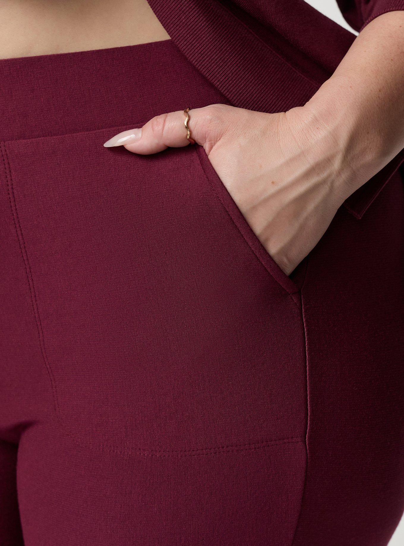 Full-Length Fleece-Lined Bootcut Legging, MAROON BANNER, alternate