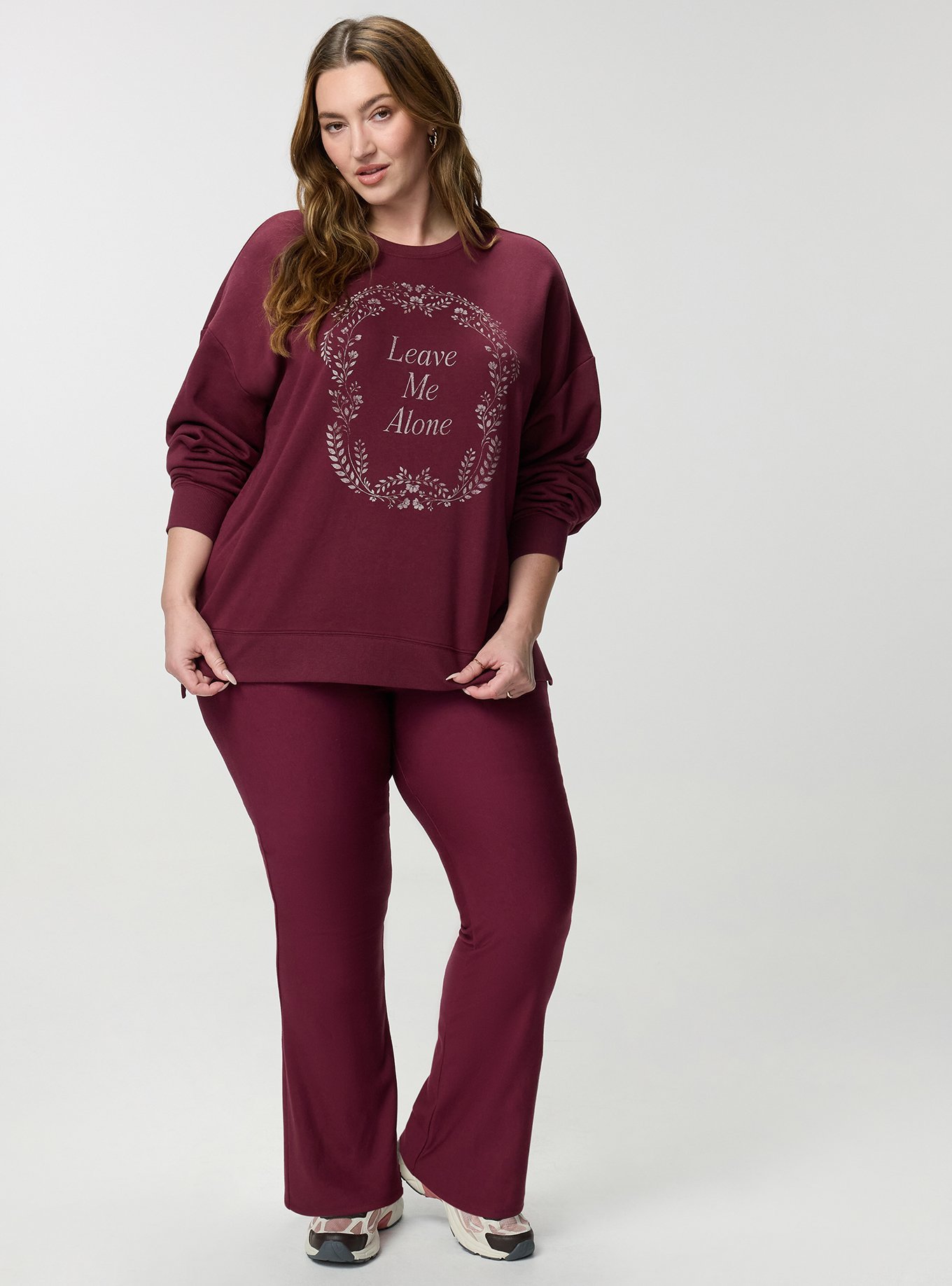 Full-Length Fleece-Lined Bootcut Legging, MAROON BANNER, alternate