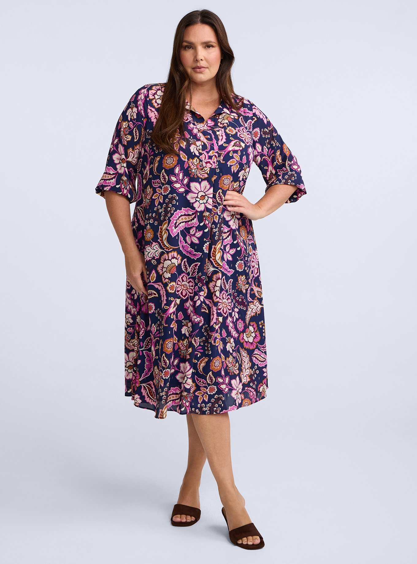 Belle Isle Collared Popover Midi Dress, PRISCA PAISLEY FLORAL NAVY, hi-res