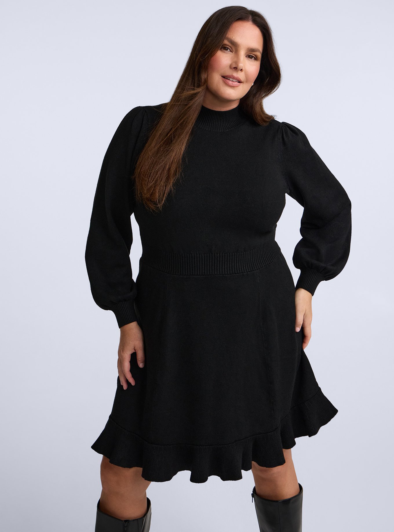 Belle Isle Mock Neck Sweater Mini Dress, DEEP BLACK, alternate