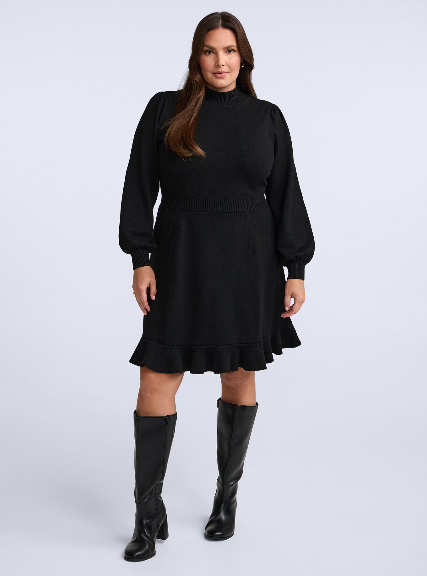 Belle Isle Mock Neck Sweater Mini Dress, DEEP BLACK, hi-res