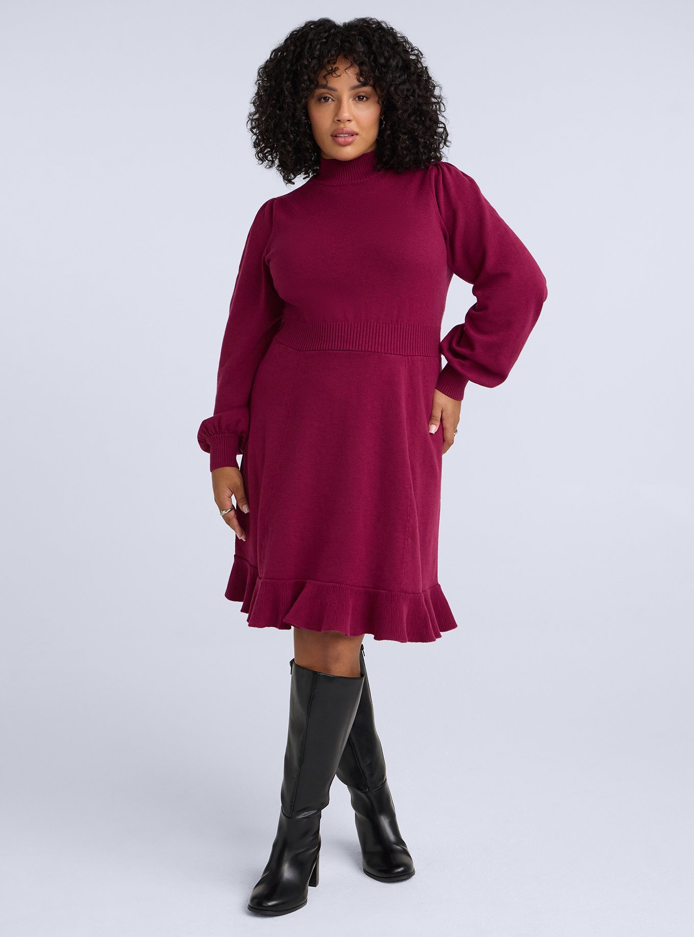 Plus Size Belle Isle Mock Neck Sweater Mini Dress, PURPLE POTION, alternate