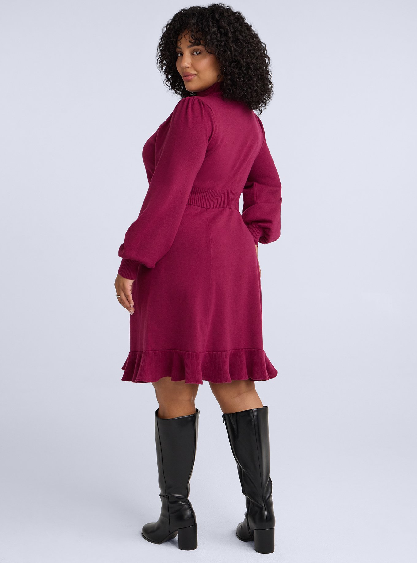 Plus Size Belle Isle Mock Neck Sweater Mini Dress, PURPLE POTION, alternate