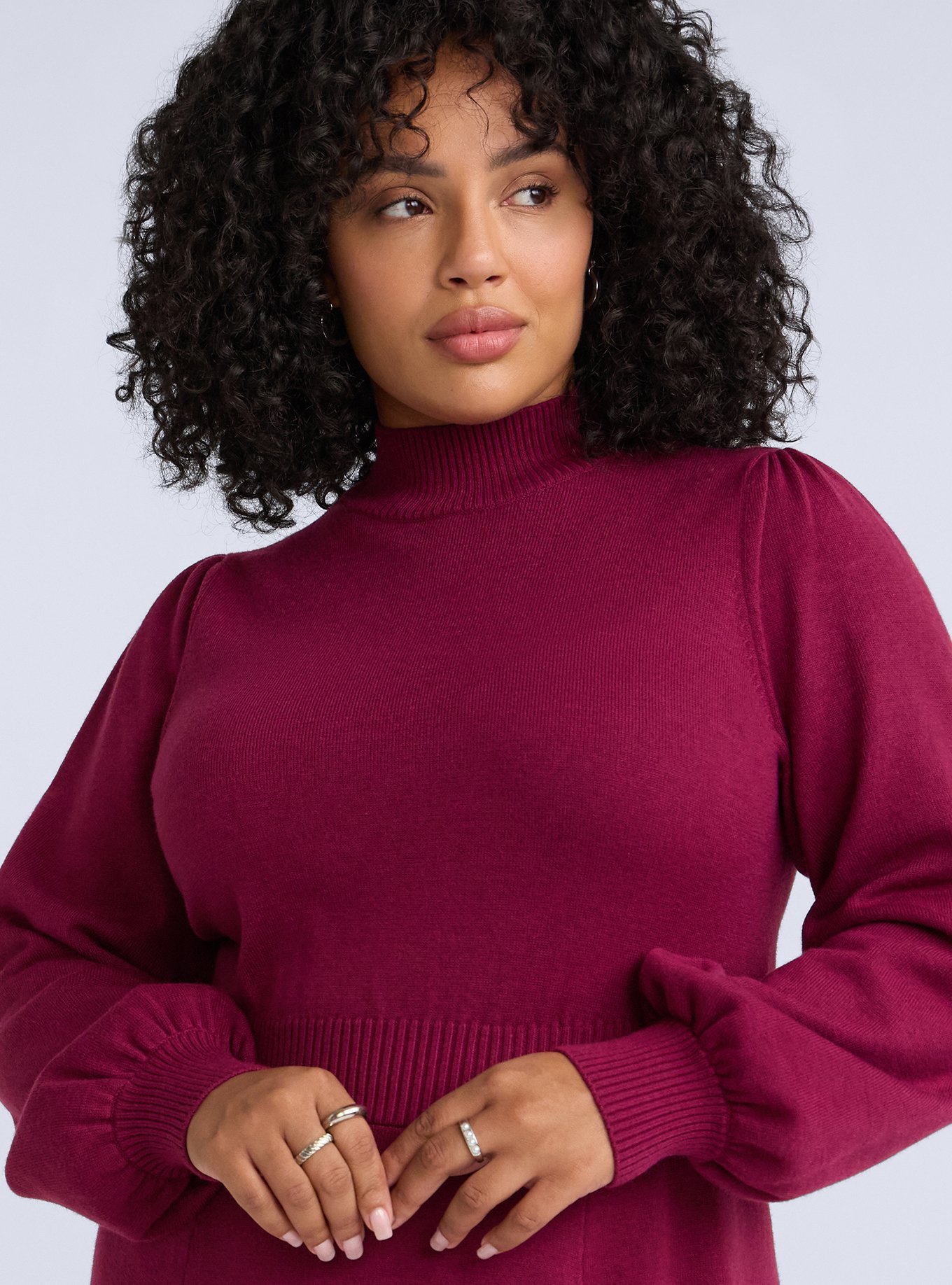 Plus Size Belle Isle Mock Neck Sweater Mini Dress, PURPLE POTION, alternate