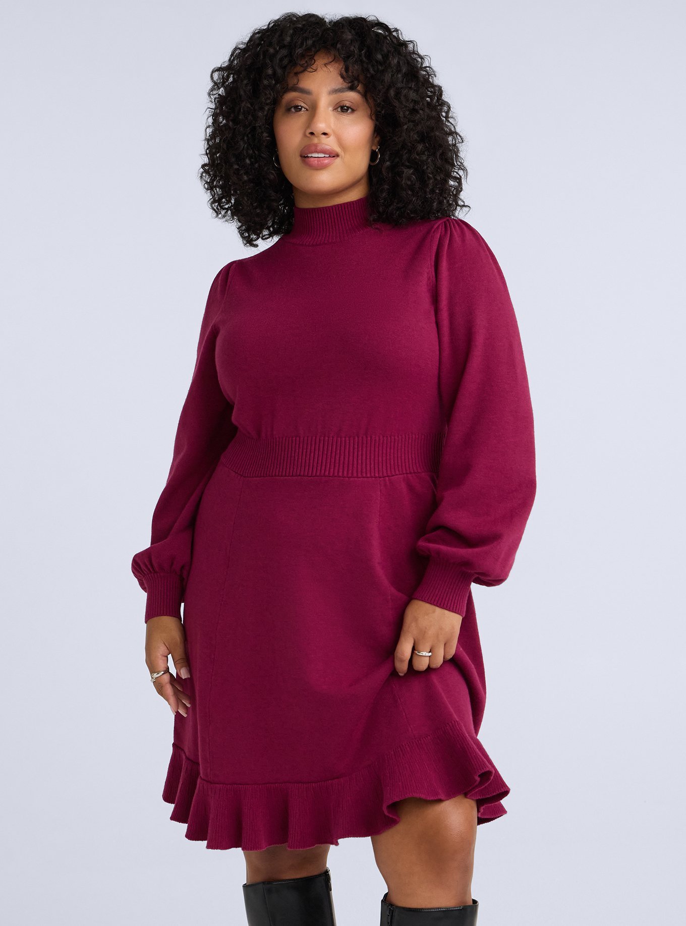 Plus Size Belle Isle Mock Neck Sweater Mini Dress, PURPLE POTION, hi-res