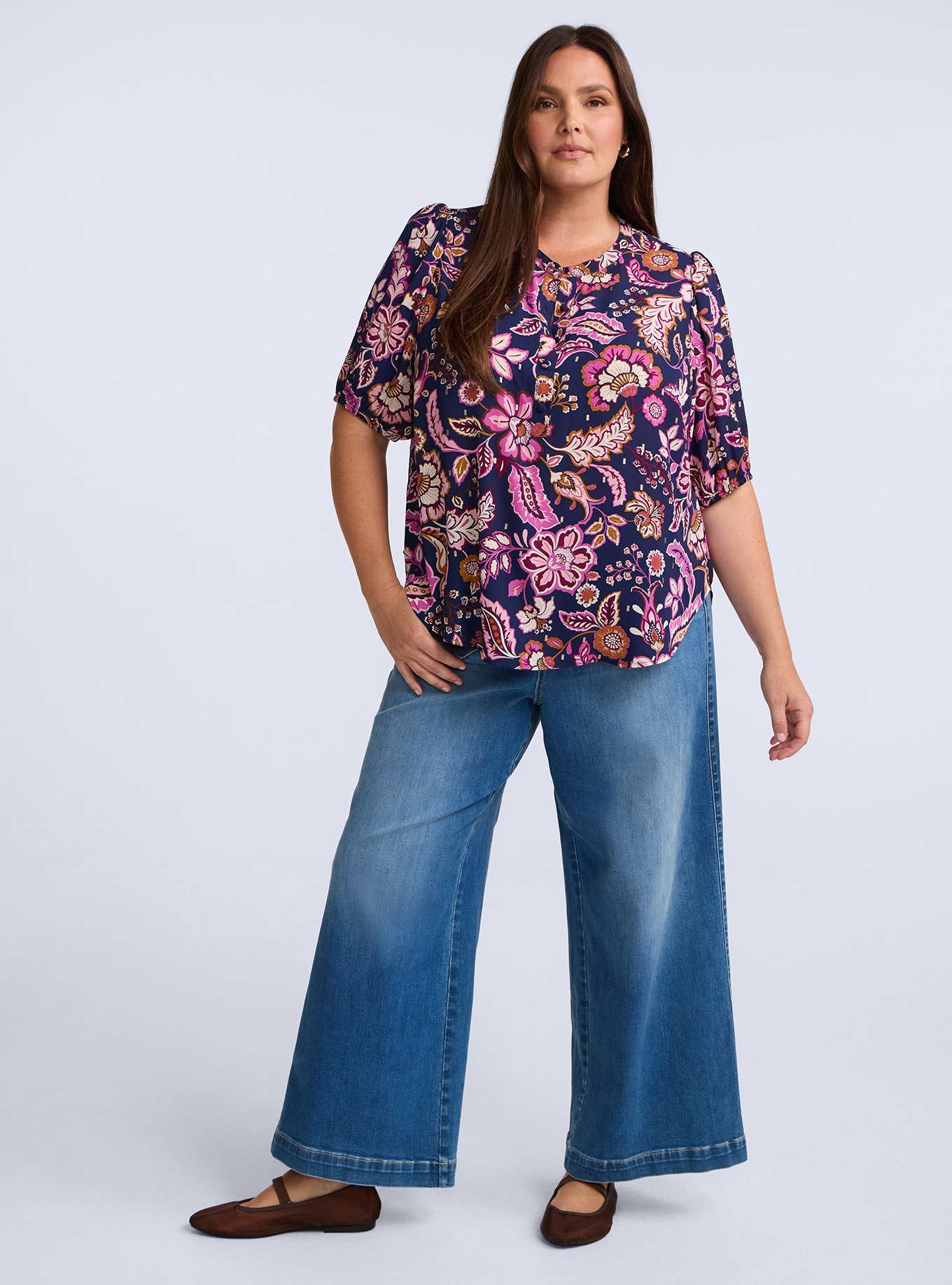 Belle Isle Elbow Puff Sleeve Top, PRISCA PAISLEY FLORAL NAVY, alternate