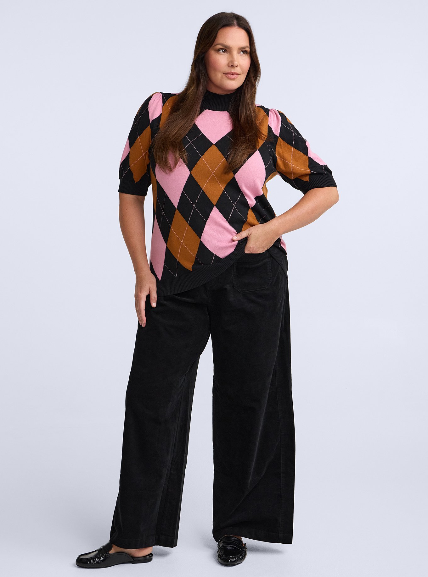 Belle Isle Mock Neck Puff Sleeve Sweater, QUINN DIAMONDS PINK, alternate