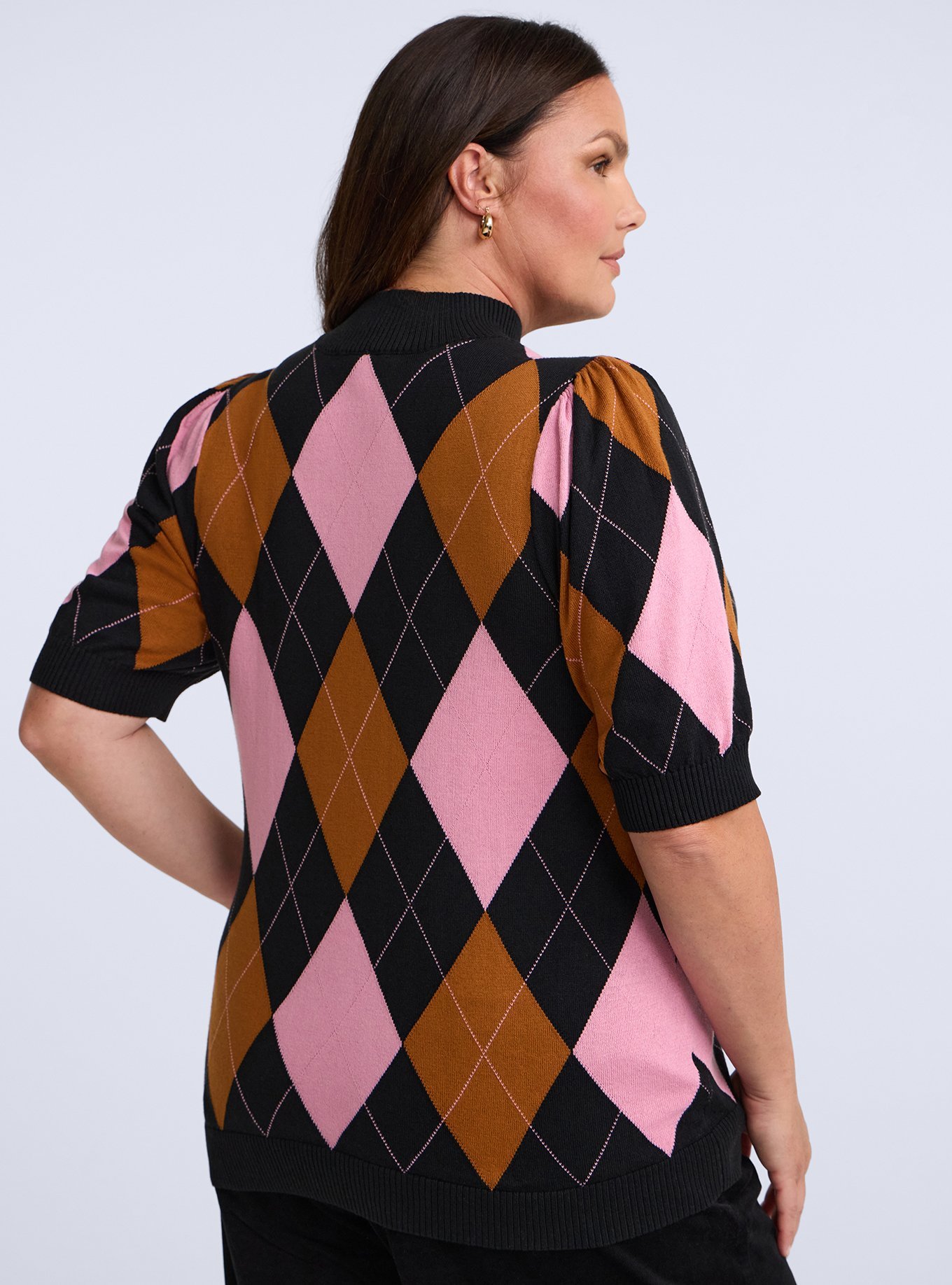 Belle Isle Mock Neck Puff Sleeve Sweater, QUINN DIAMONDS PINK, alternate
