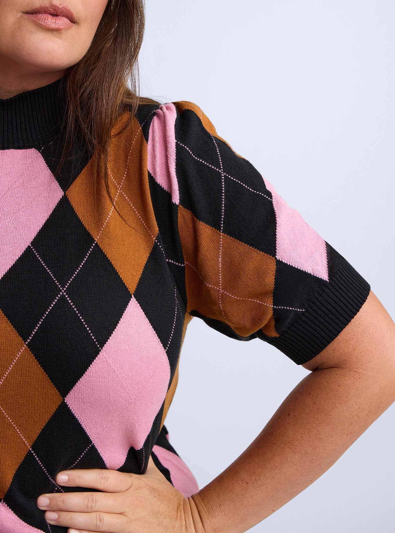Belle Isle Mock Neck Puff Sleeve Sweater, QUINN DIAMONDS PINK, alternate