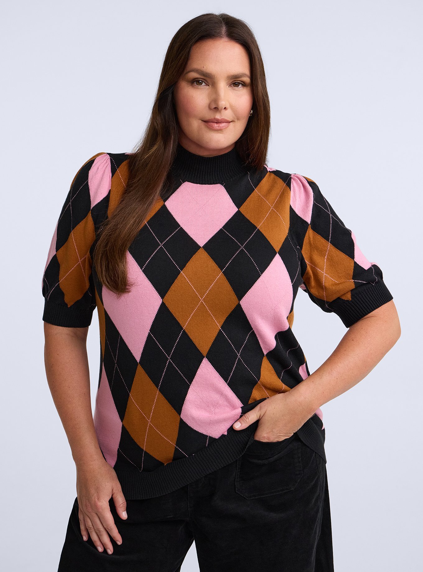 Belle Isle Mock Neck Puff Sleeve Sweater, QUINN DIAMONDS PINK, hi-res