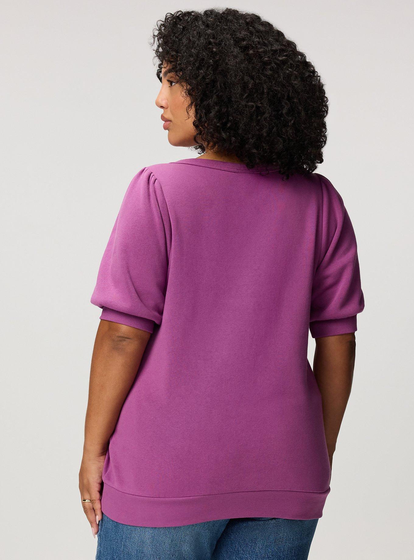 Cozy Fleece Elbow Sleeve V-Neck Sweatshirt, AMETHYST, alternate