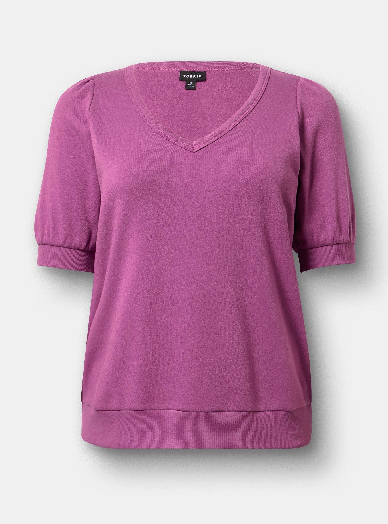 Cozy Fleece Elbow Sleeve V-Neck Sweatshirt, AMETHYST, flat