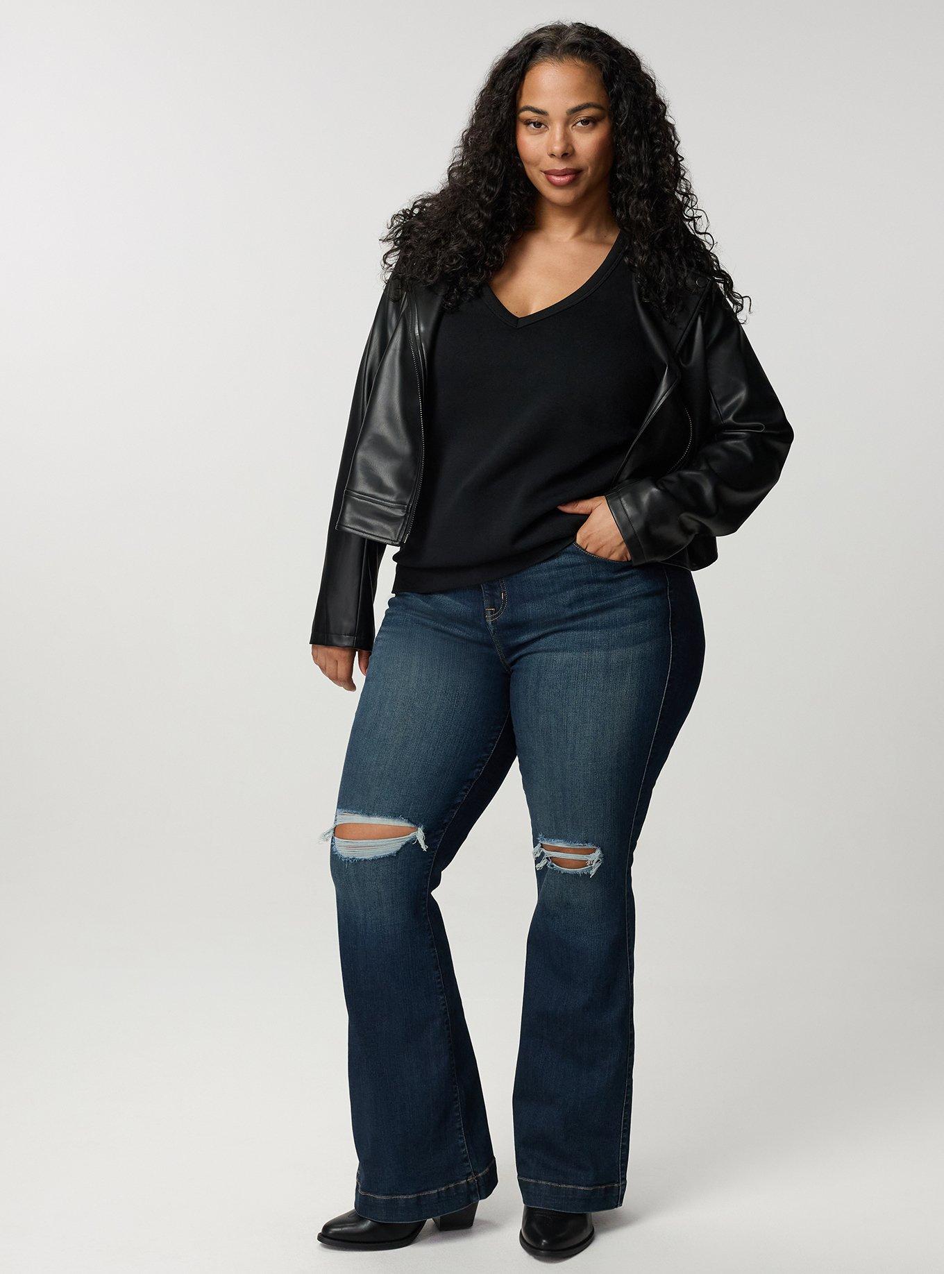 Cozy Fleece Elbow Sleeve V-Neck Sweatshirt, DEEP BLACK, alternate