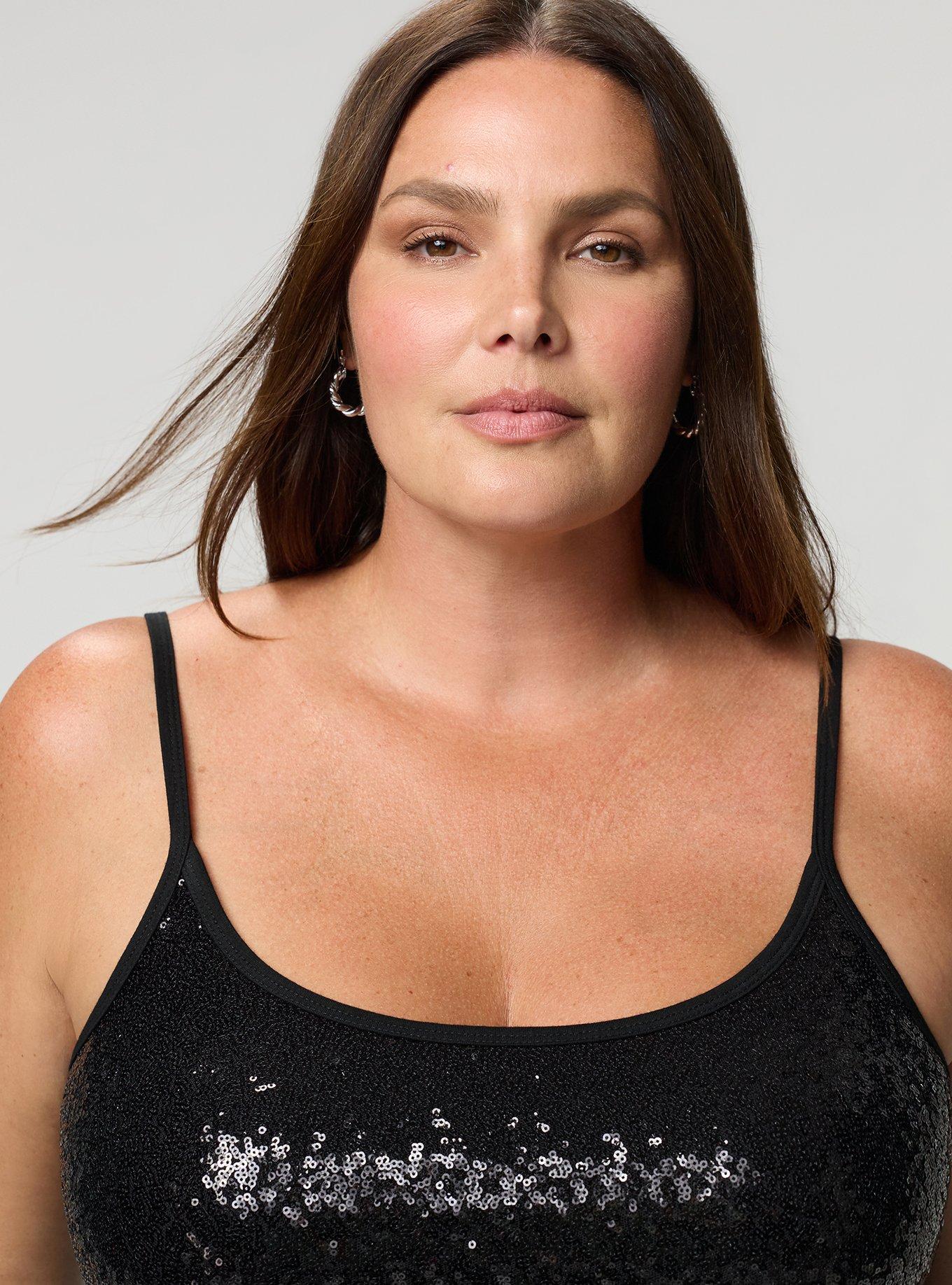 Foxy Sequin Front Cami, DEEP BLACK, alternate