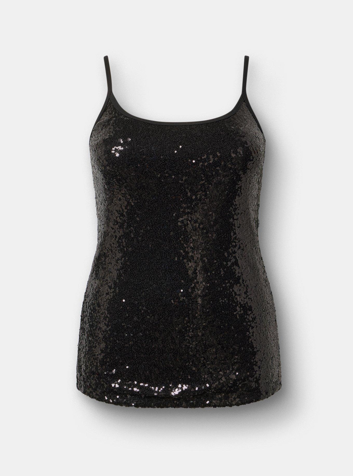Foxy Sequin Front Cami, DEEP BLACK, flat