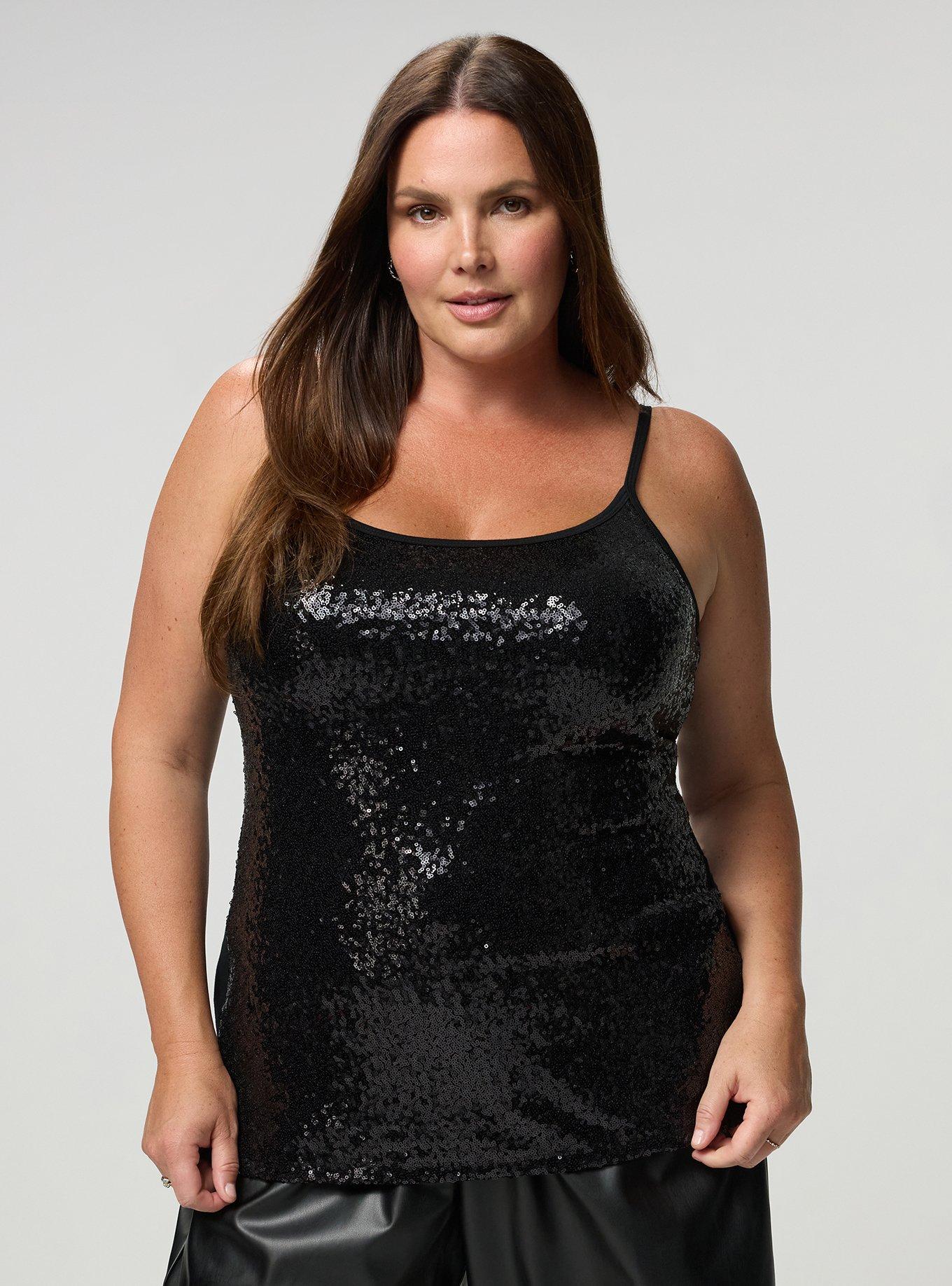 Foxy Sequin Front Cami, DEEP BLACK, hi-res