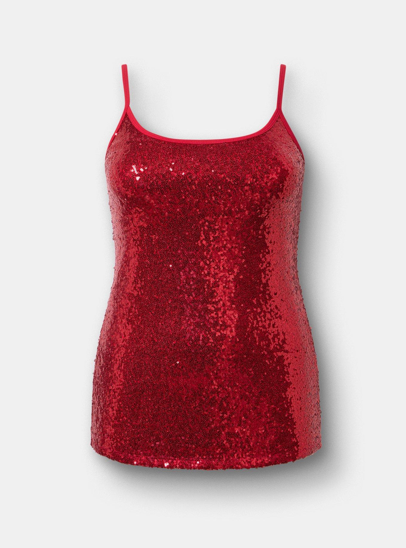 Foxy Sequin Front Cami, JESTER RED, flat