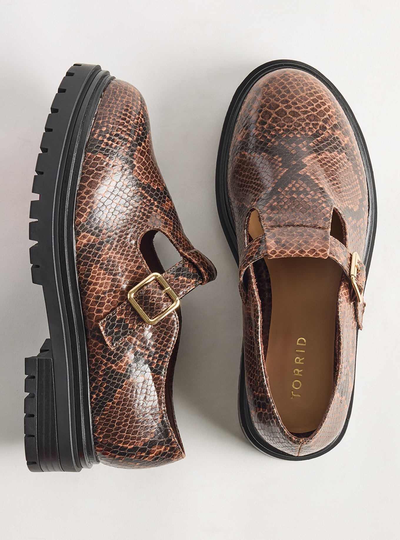 T-Strap Lug Sole Mary Jane Loafer (WW), SNAKE BROWN, hi-res
