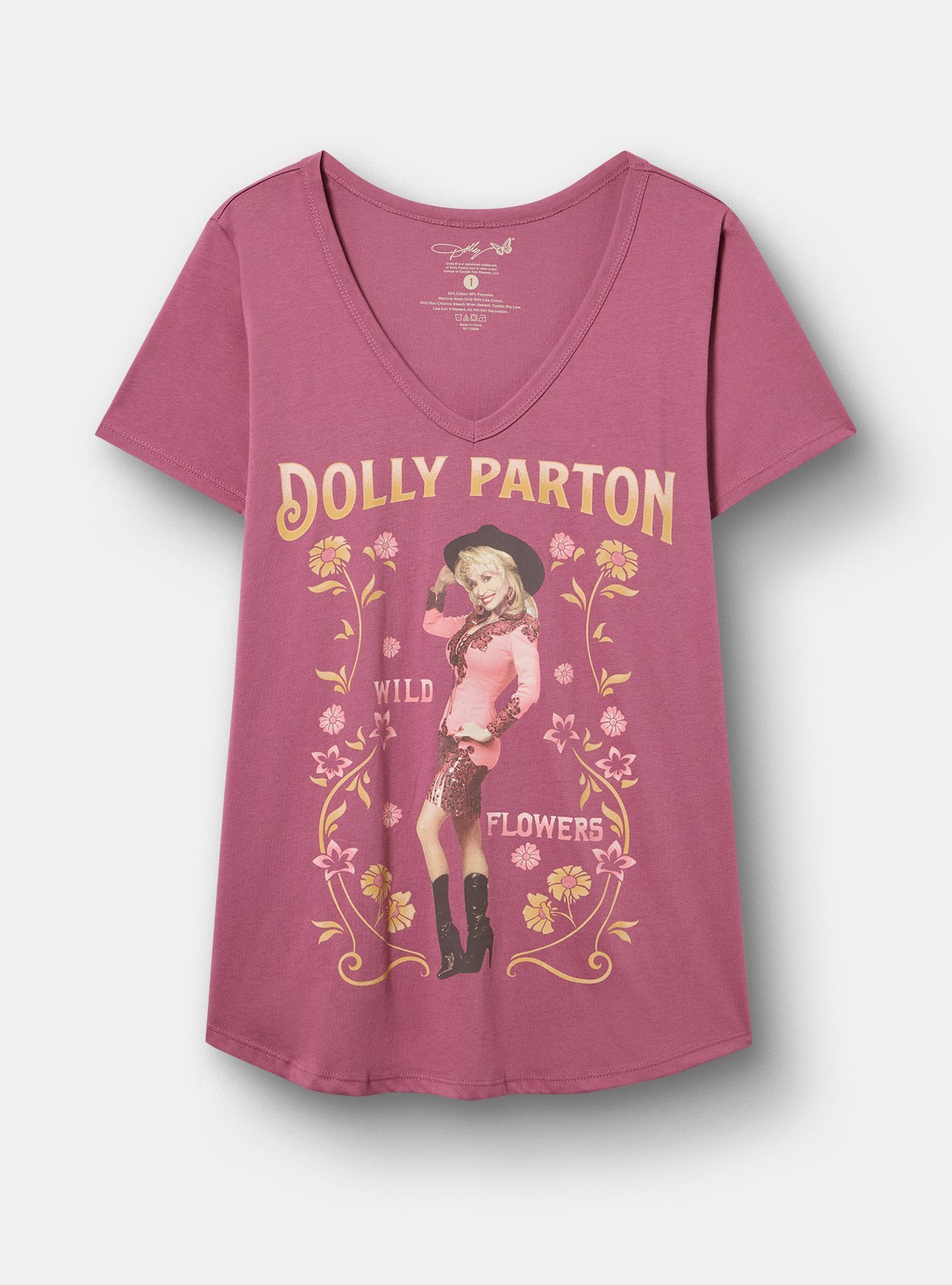 Plus Size Dolly Parton Classic Cotton V-Neck Tee, MELLOW MAUVE, hi-res