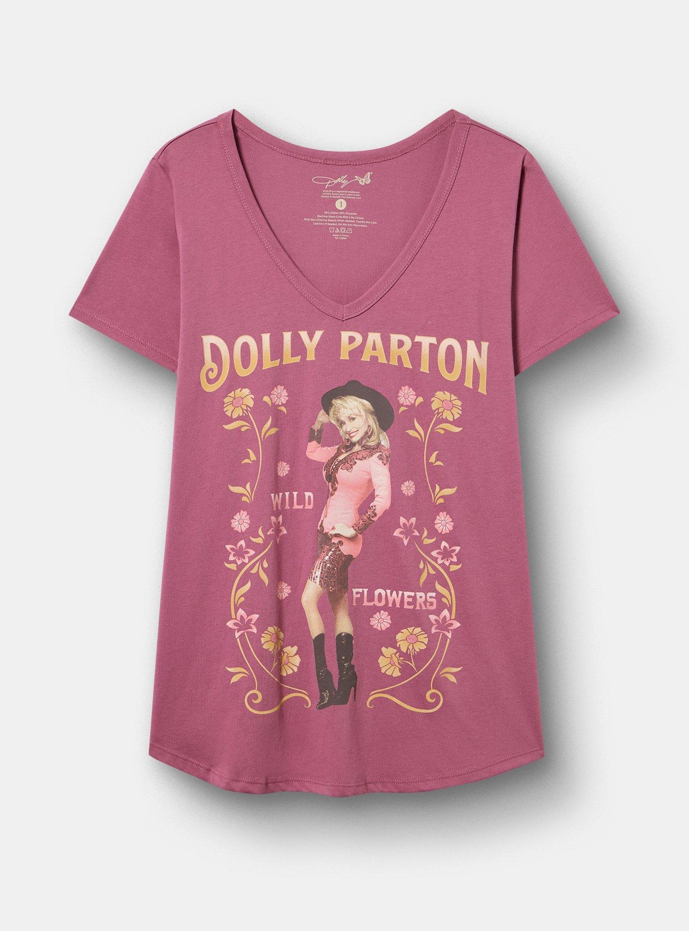 Dolly Parton Classic Cotton V-Neck Tee, MELLOW MAUVE, hi-res