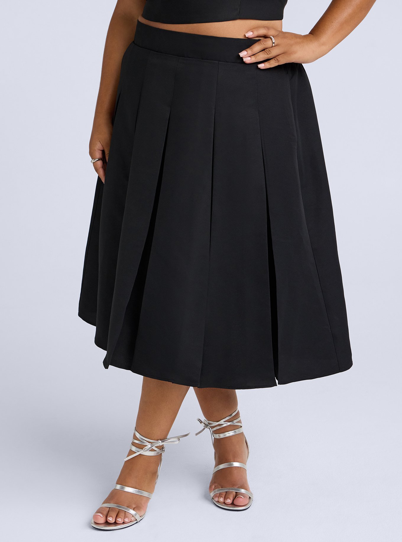 Plus Size Belle Isle Pleated Midi Skirt, DEEP BLACK, alternate