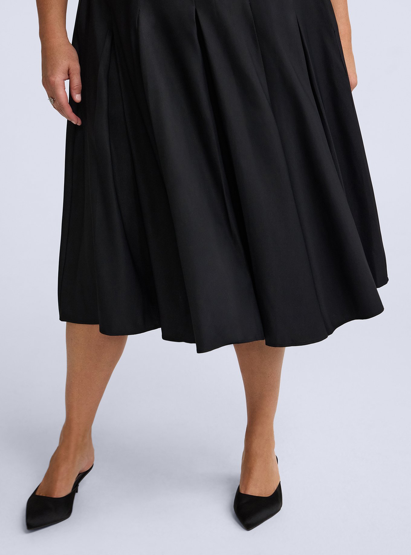 Plus Size Belle Isle Pleated Midi Skirt, DEEP BLACK, alternate