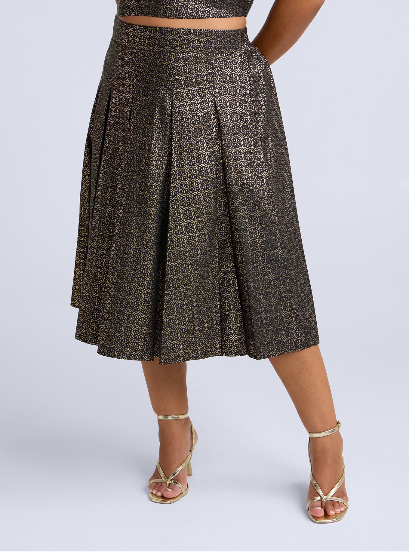 Belle Isle Pleated Midi Skirt, DAISY GEOS GOLD, alternate
