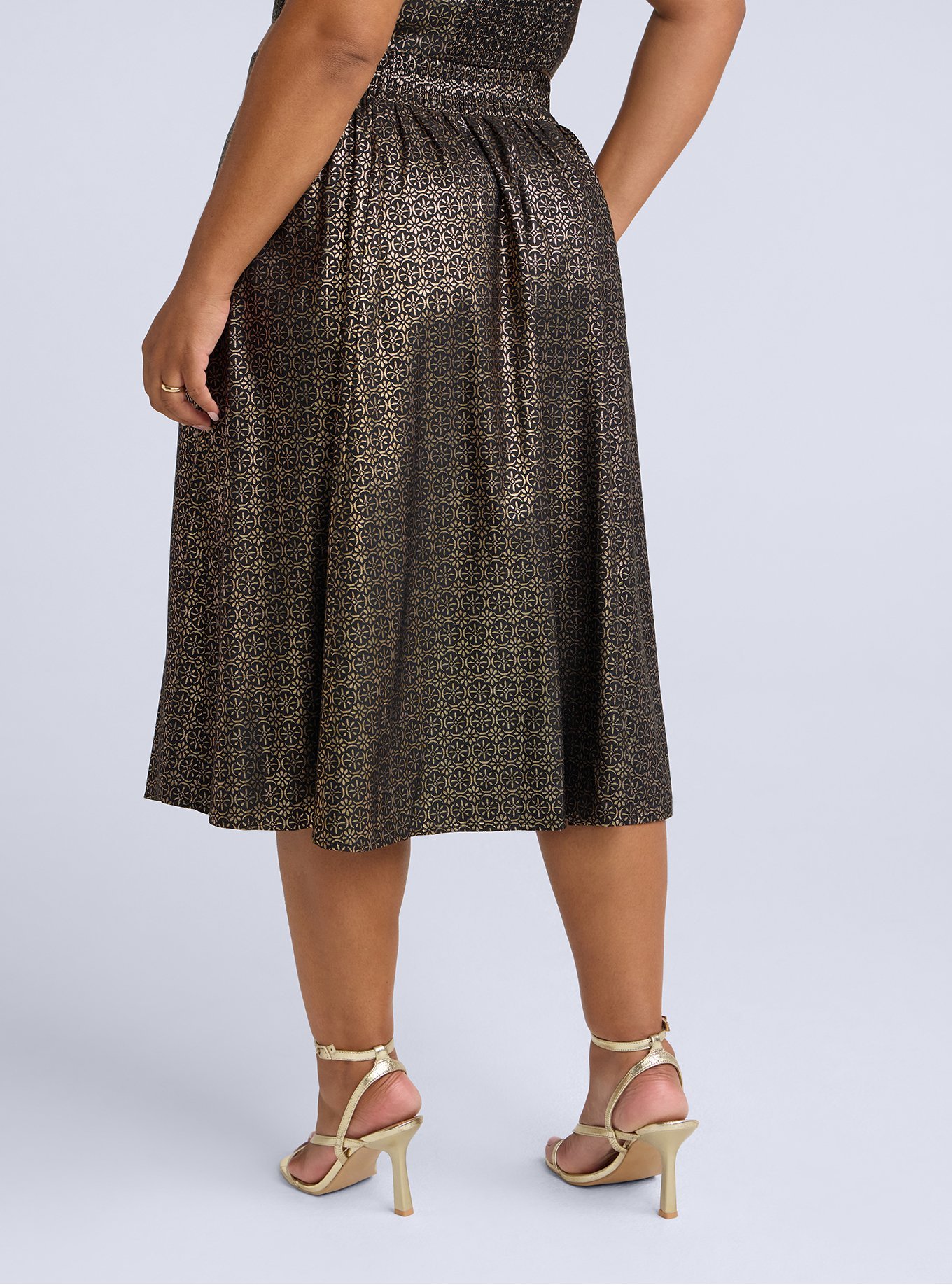 Belle Isle Pleated Midi Skirt, DAISY GEOS GOLD, alternate