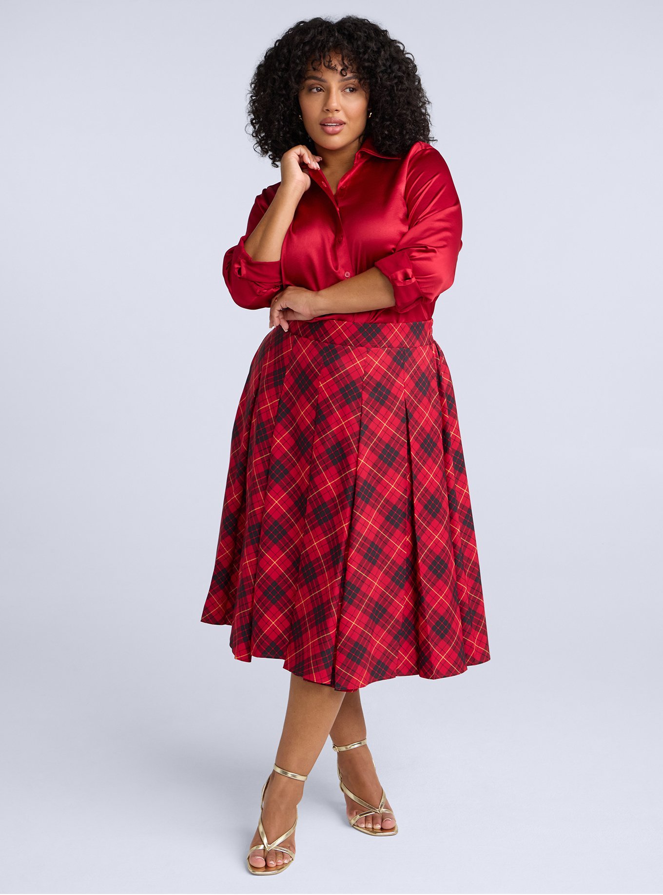Belle Isle Pleated Midi Skirt, TIARA PLAID JESTER BIAS, alternate