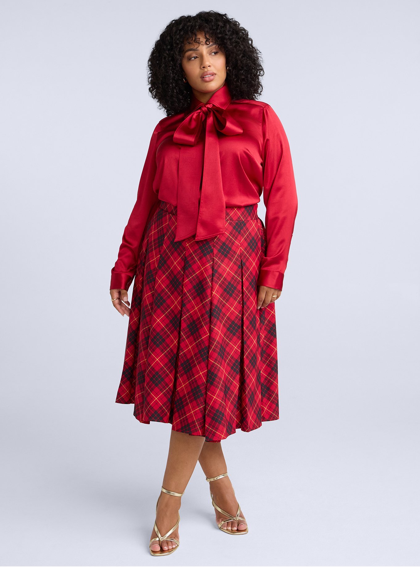Belle Isle Pleated Midi Skirt, TIARA PLAID JESTER BIAS, hi-res