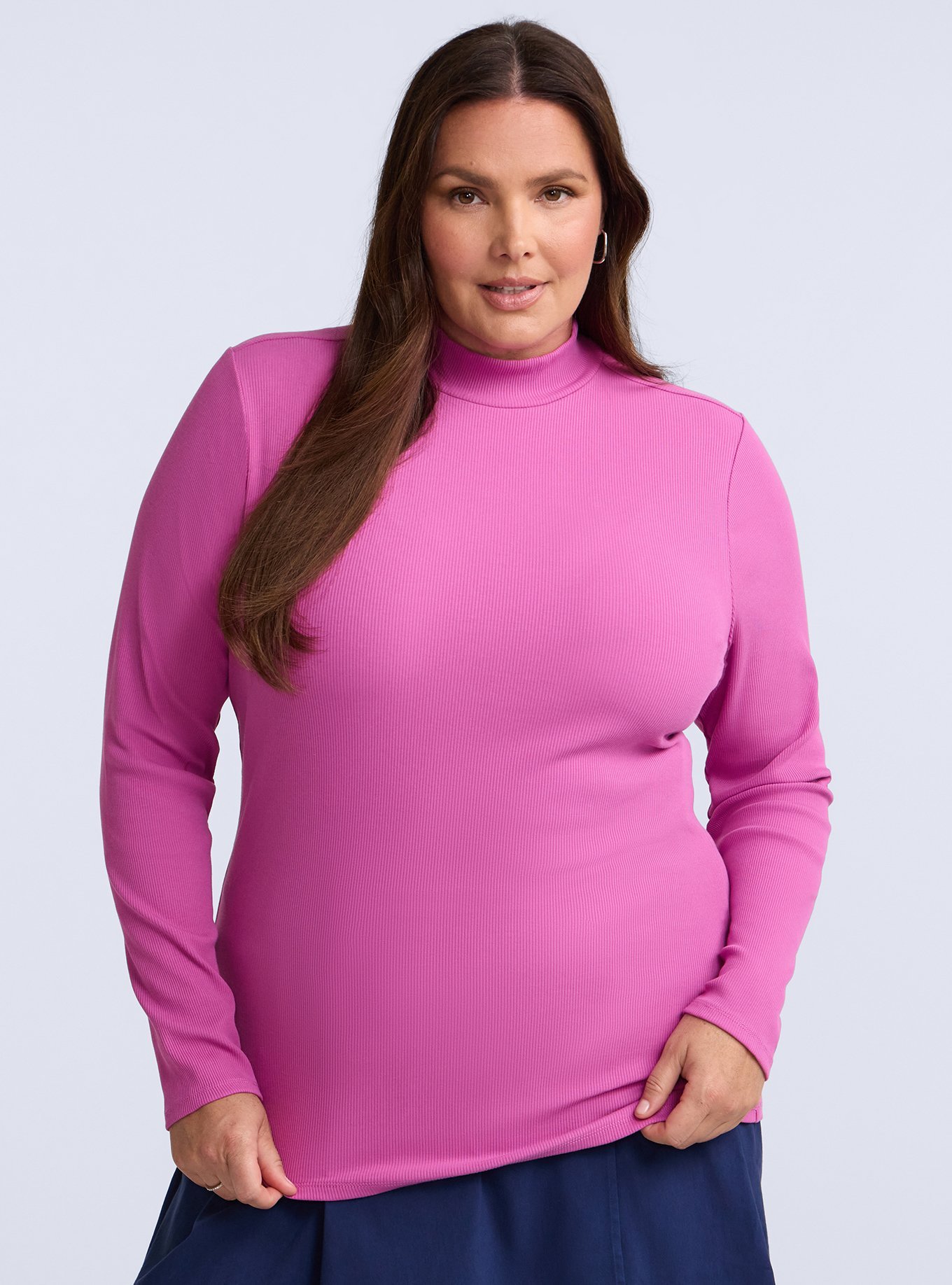 Plus Size Belle Isle Mock Neck Long Sleeve Tee, PURPLE ORCHID, alternate