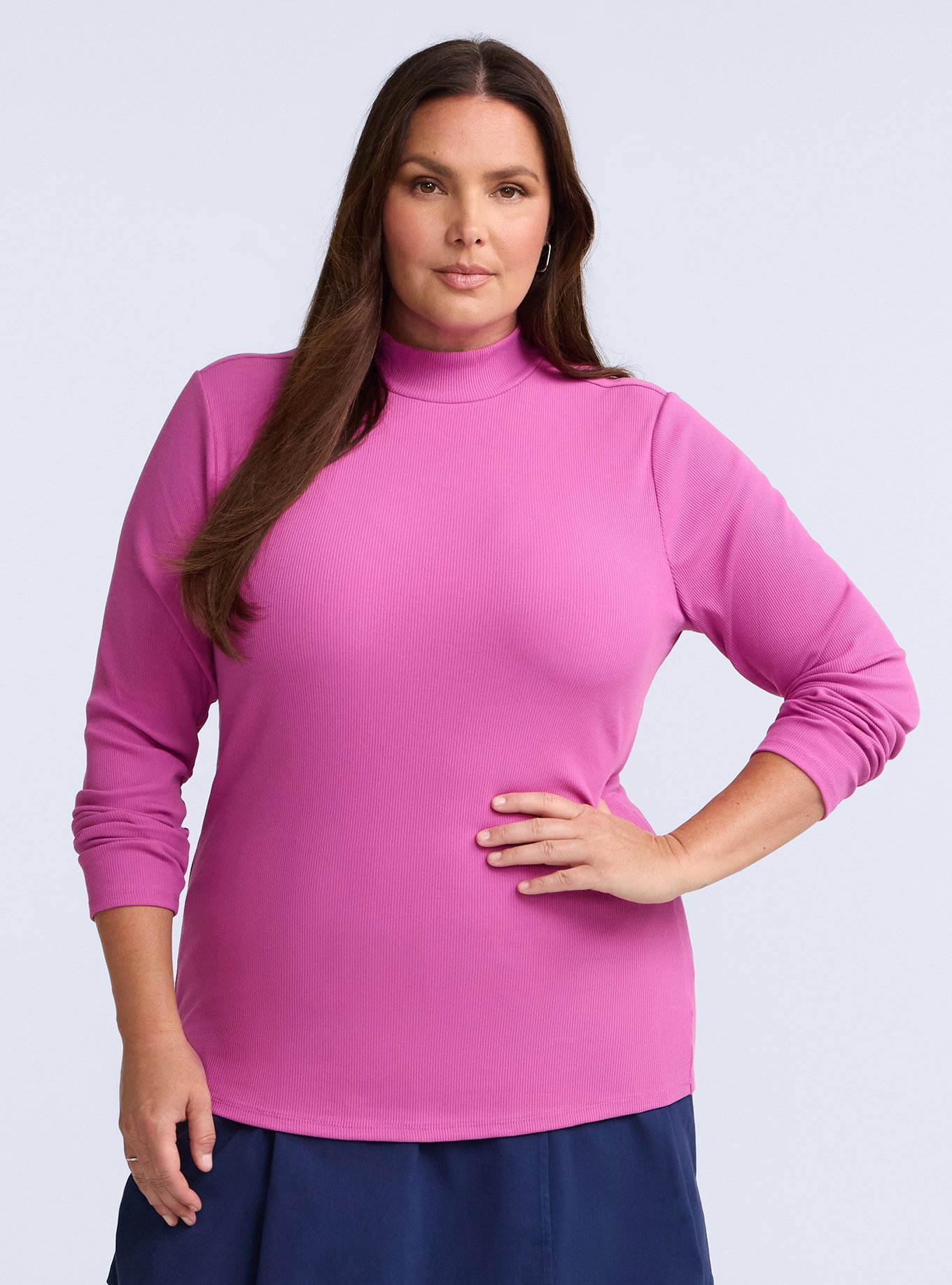 Plus Size Belle Isle Mock Neck Long Sleeve Tee, PURPLE ORCHID, hi-res