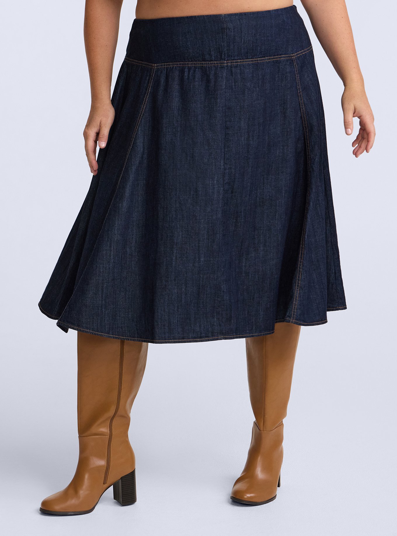 Plus Size Belle Isle Denim Midi Skirt, RINSE, alternate