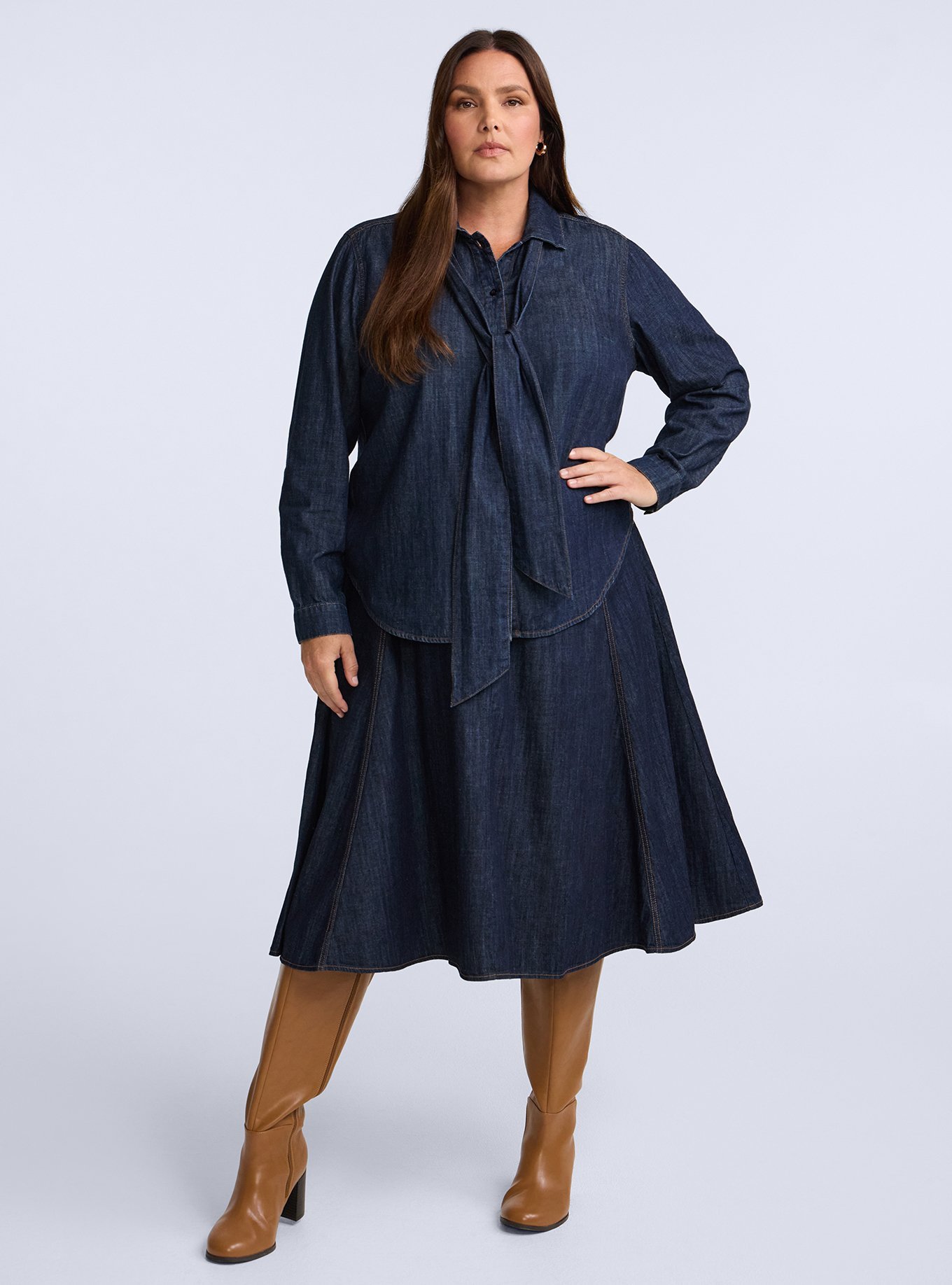 Plus Size Belle Isle Denim Midi Skirt, RINSE, alternate