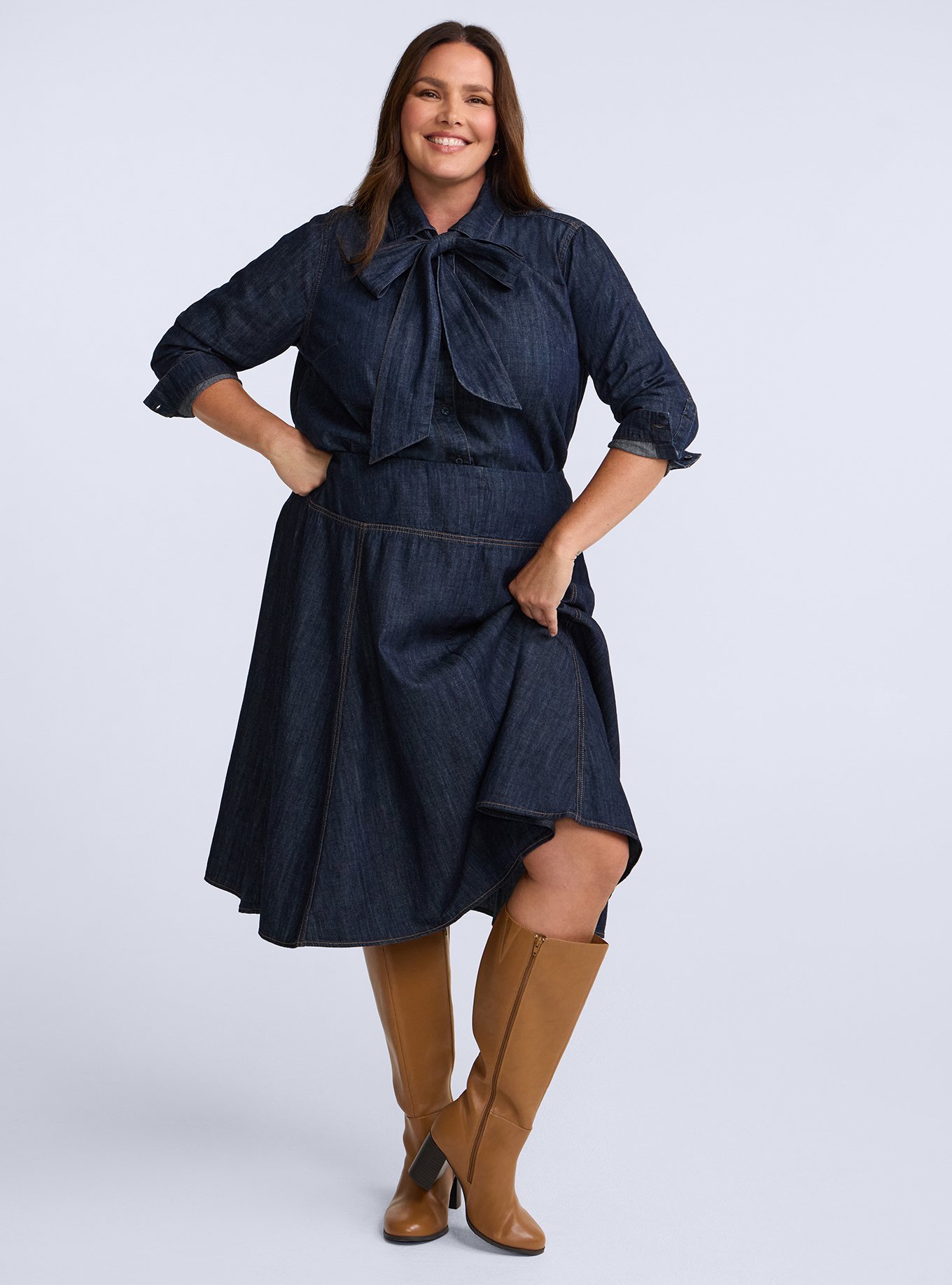 Plus Size Belle Isle Denim Midi Skirt, RINSE, hi-res