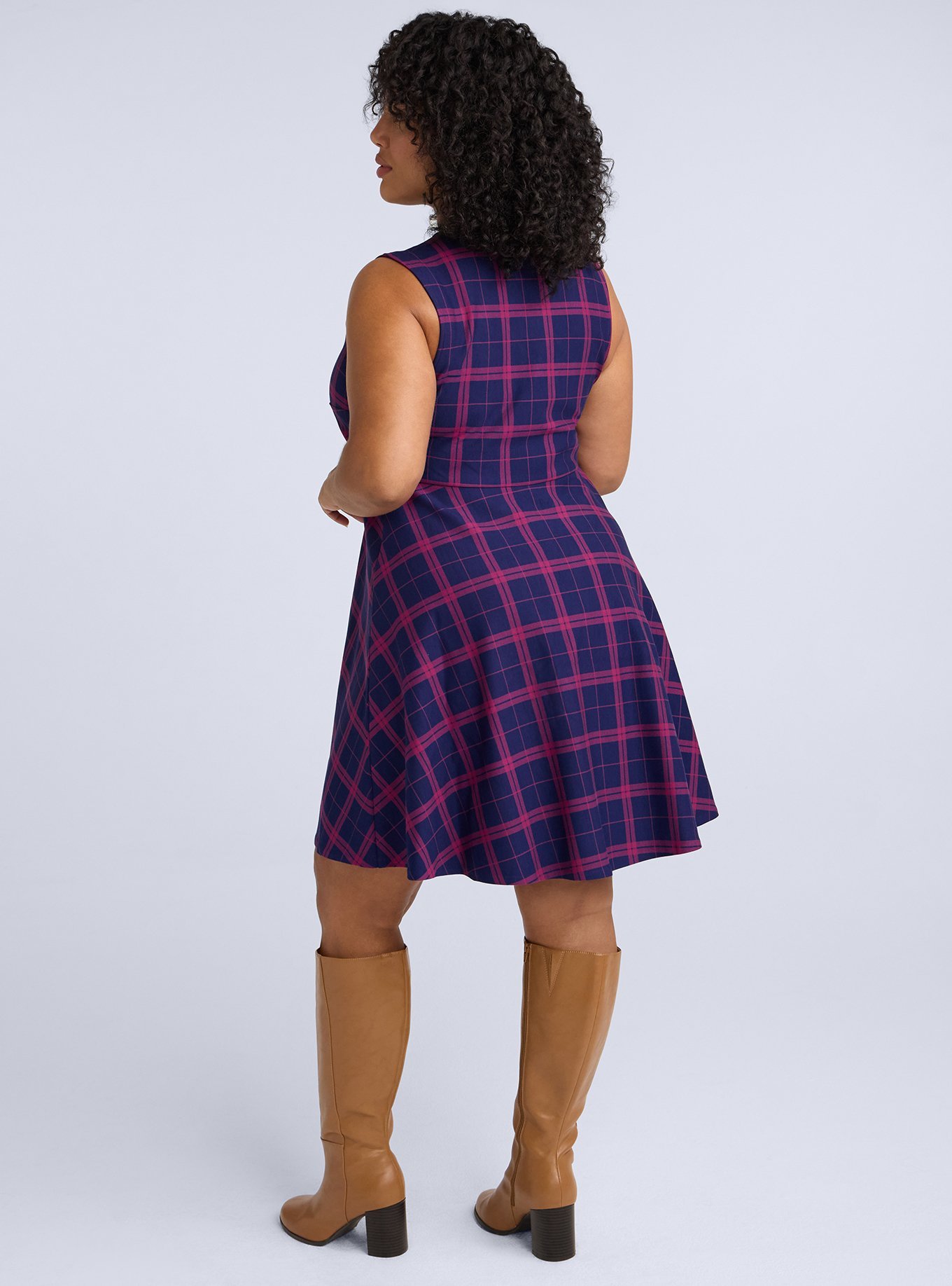 Belle Isle V-Neck Shift Mini Dress, CAFE PLAID NAVY, alternate