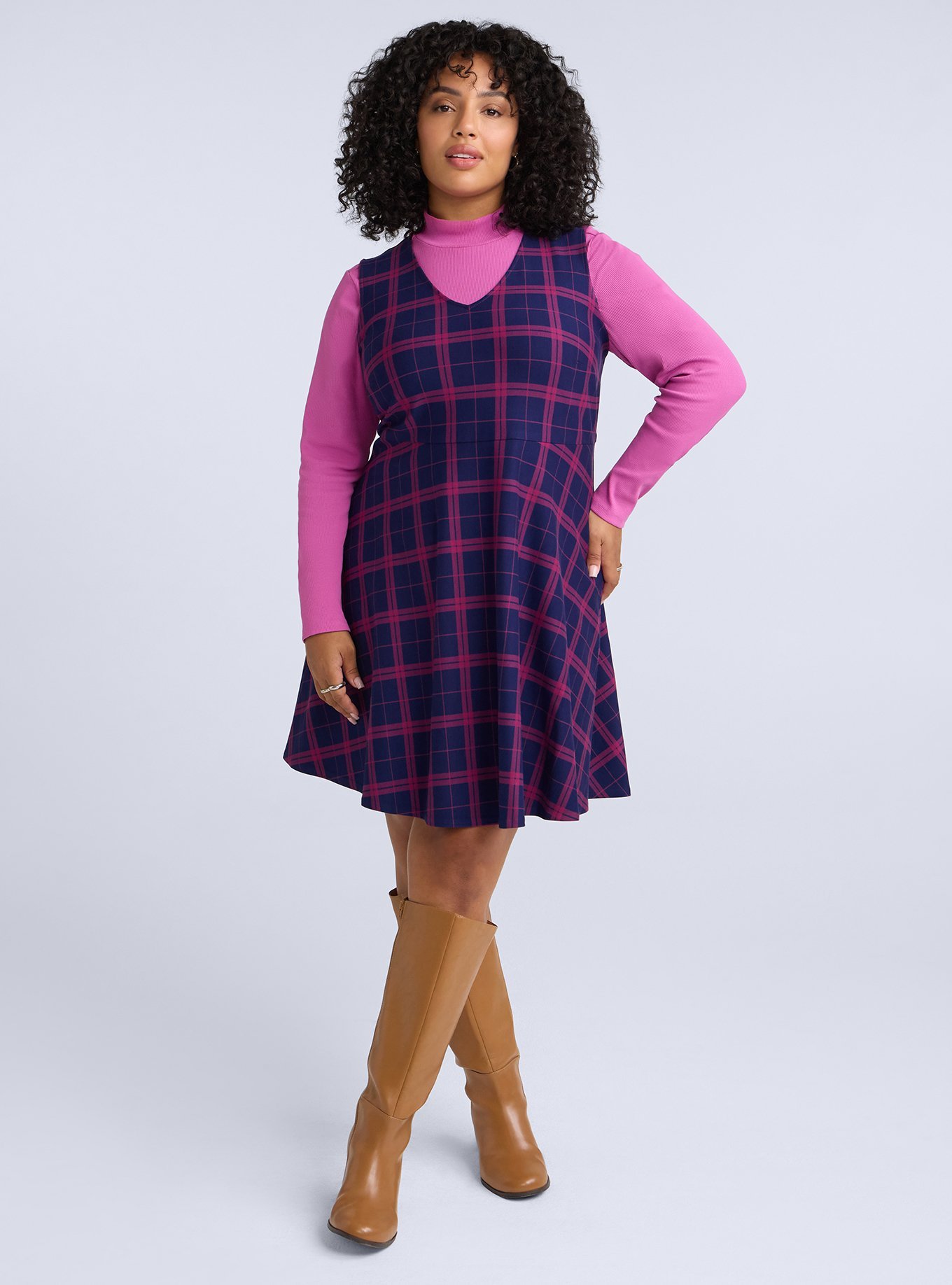 Belle Isle V-Neck Shift Mini Dress, CAFE PLAID NAVY, alternate