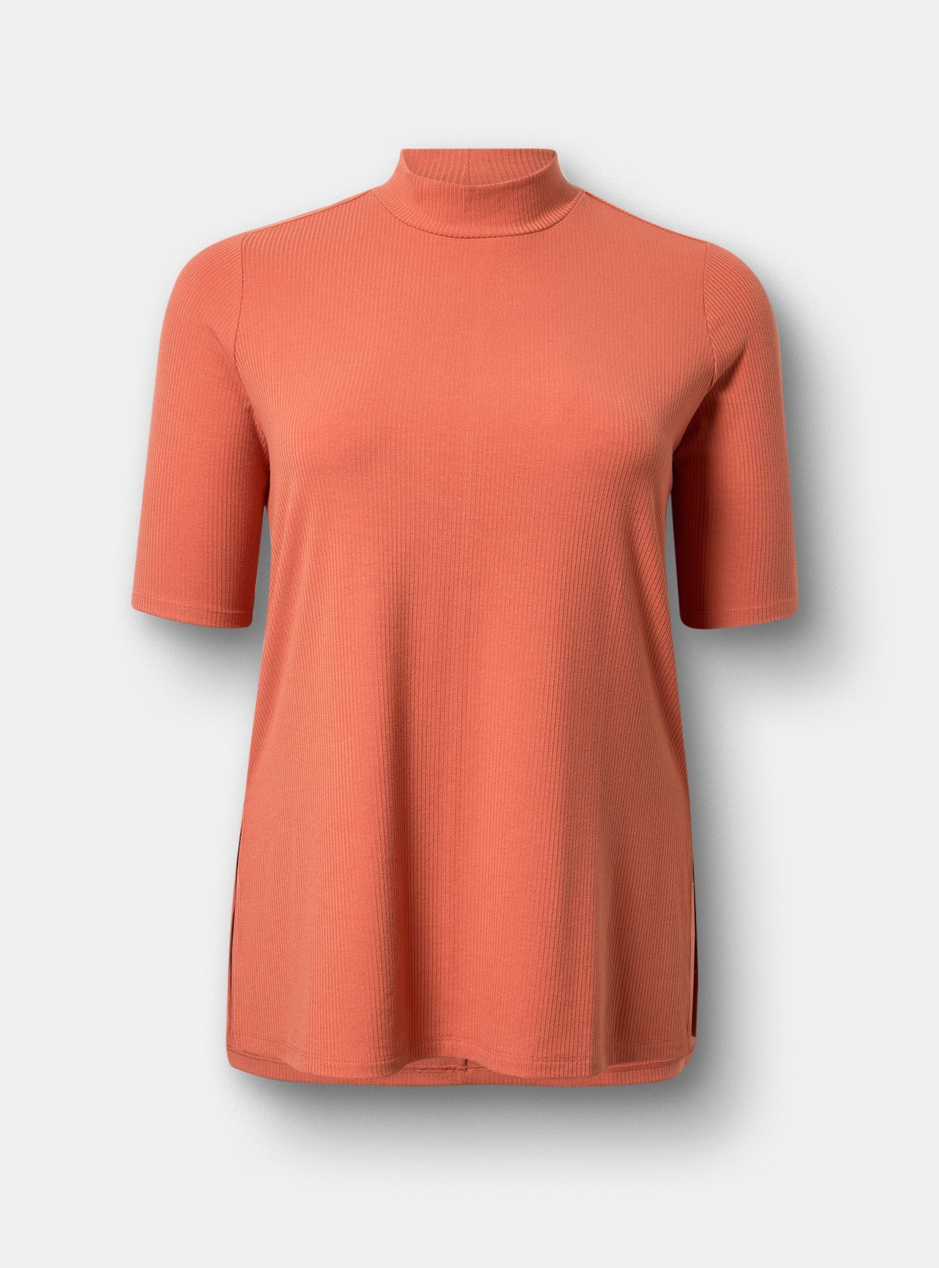 Super Soft Rib Mock Neck Elbow Sleeve Top, ARAGON, flat
