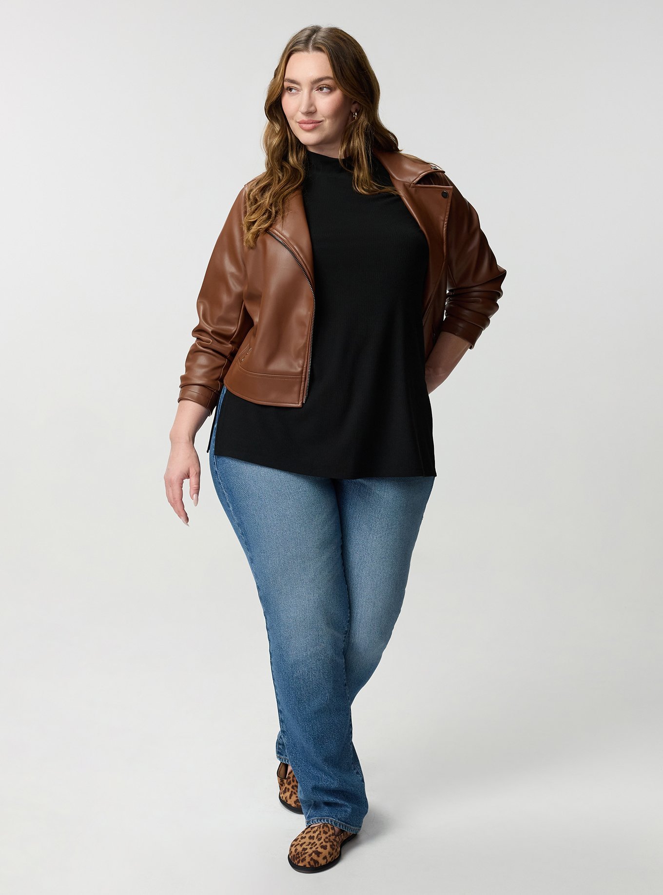 Super Soft Rib Mock Neck Elbow Sleeve Top, DEEP BLACK, alternate