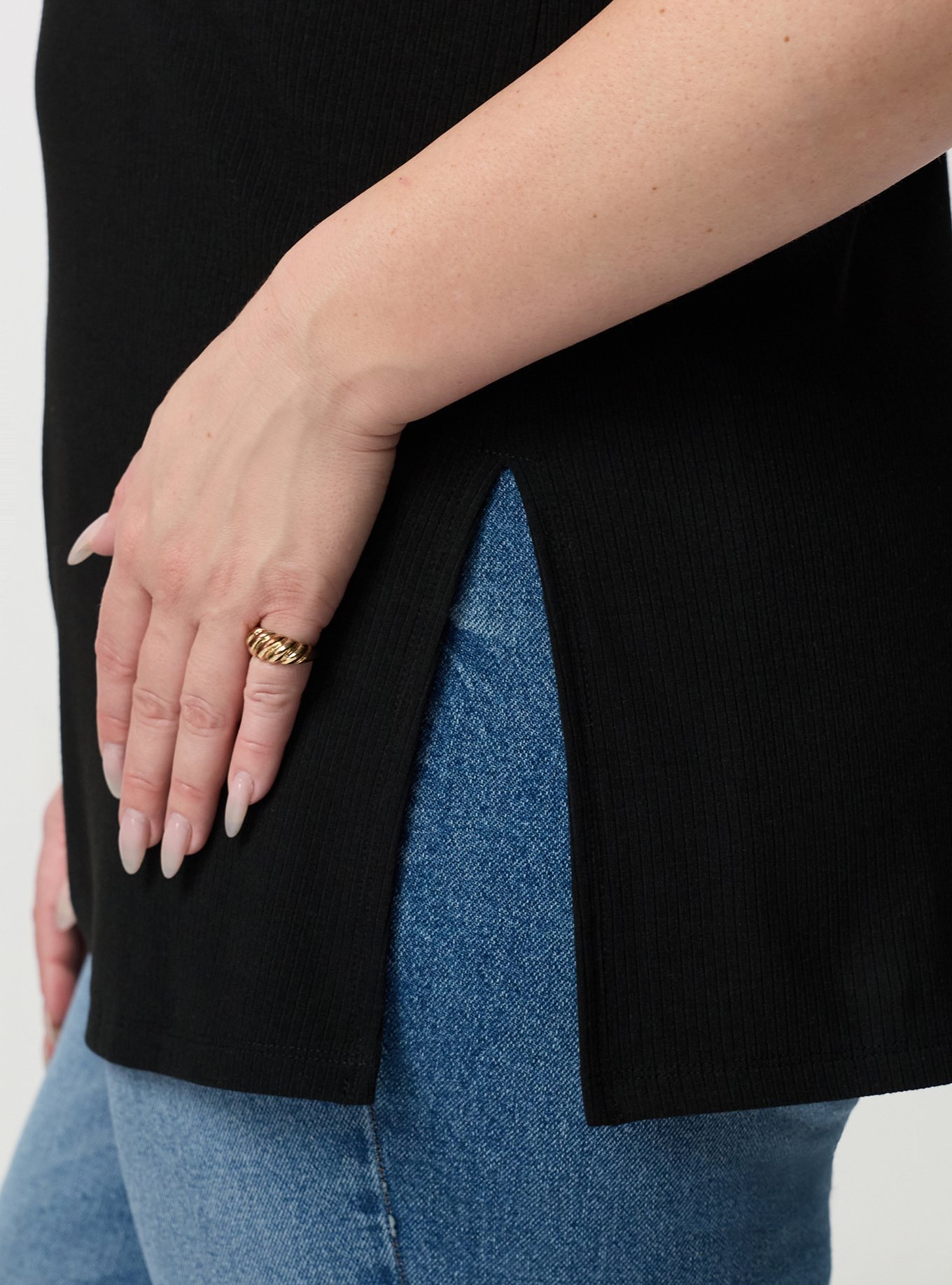 Super Soft Rib Mock Neck Elbow Sleeve Top, DEEP BLACK, alternate