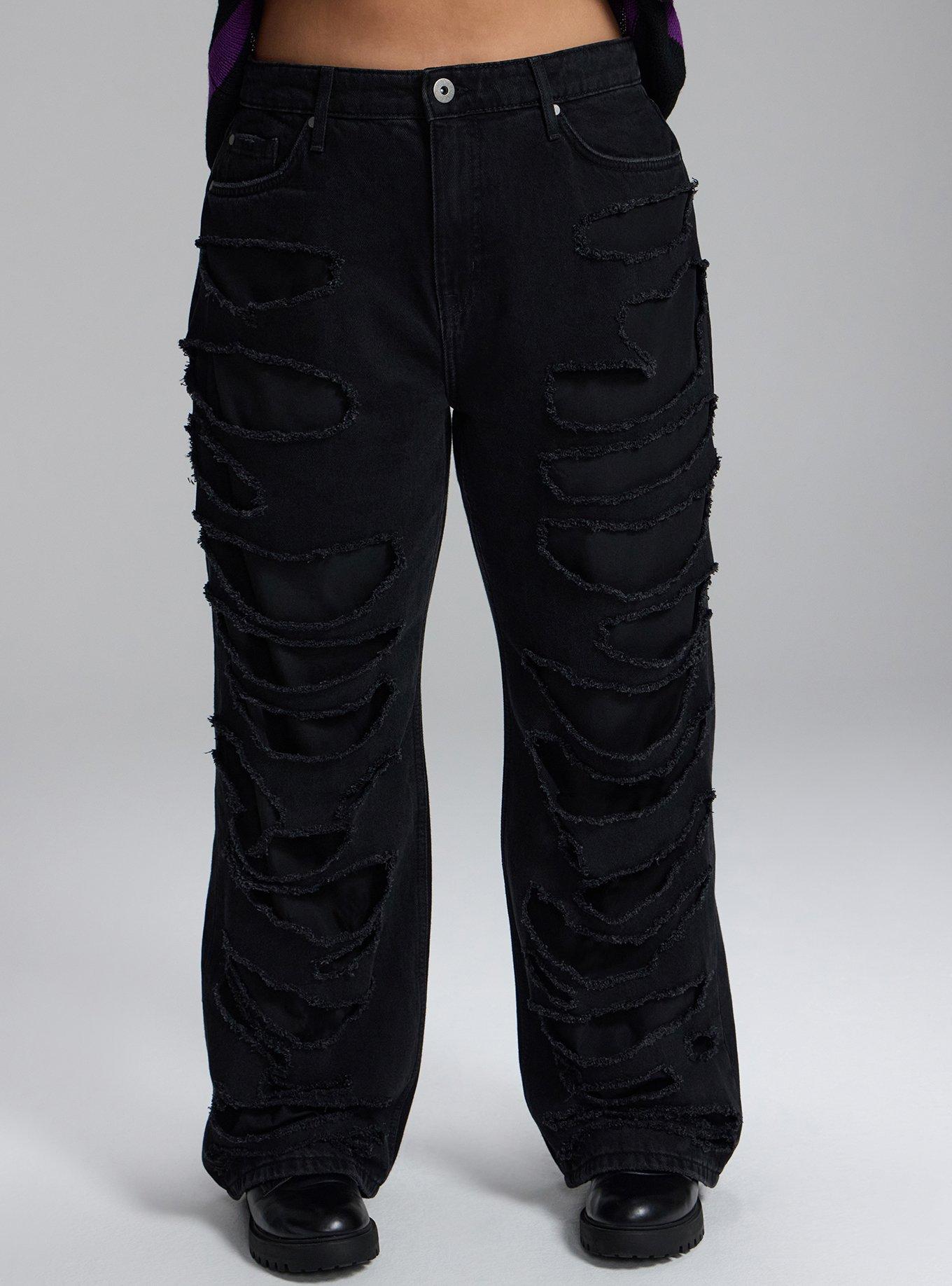 Nightfall High-Rise Baggy Straight Shredded Jean, COAL MINE, alternate