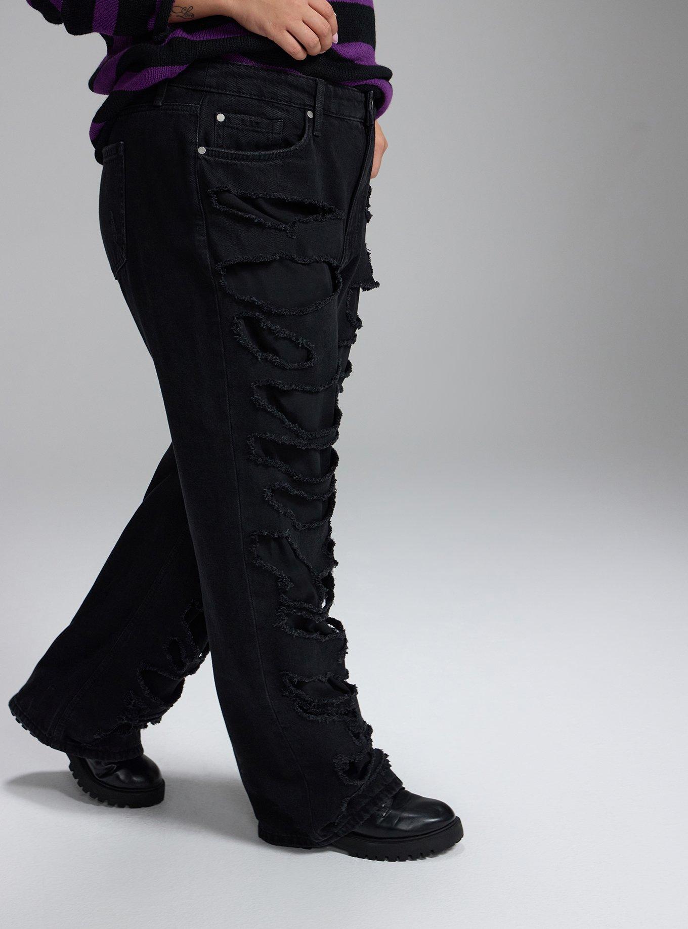 Nightfall High-Rise Baggy Straight Shredded Jean, COAL MINE, alternate