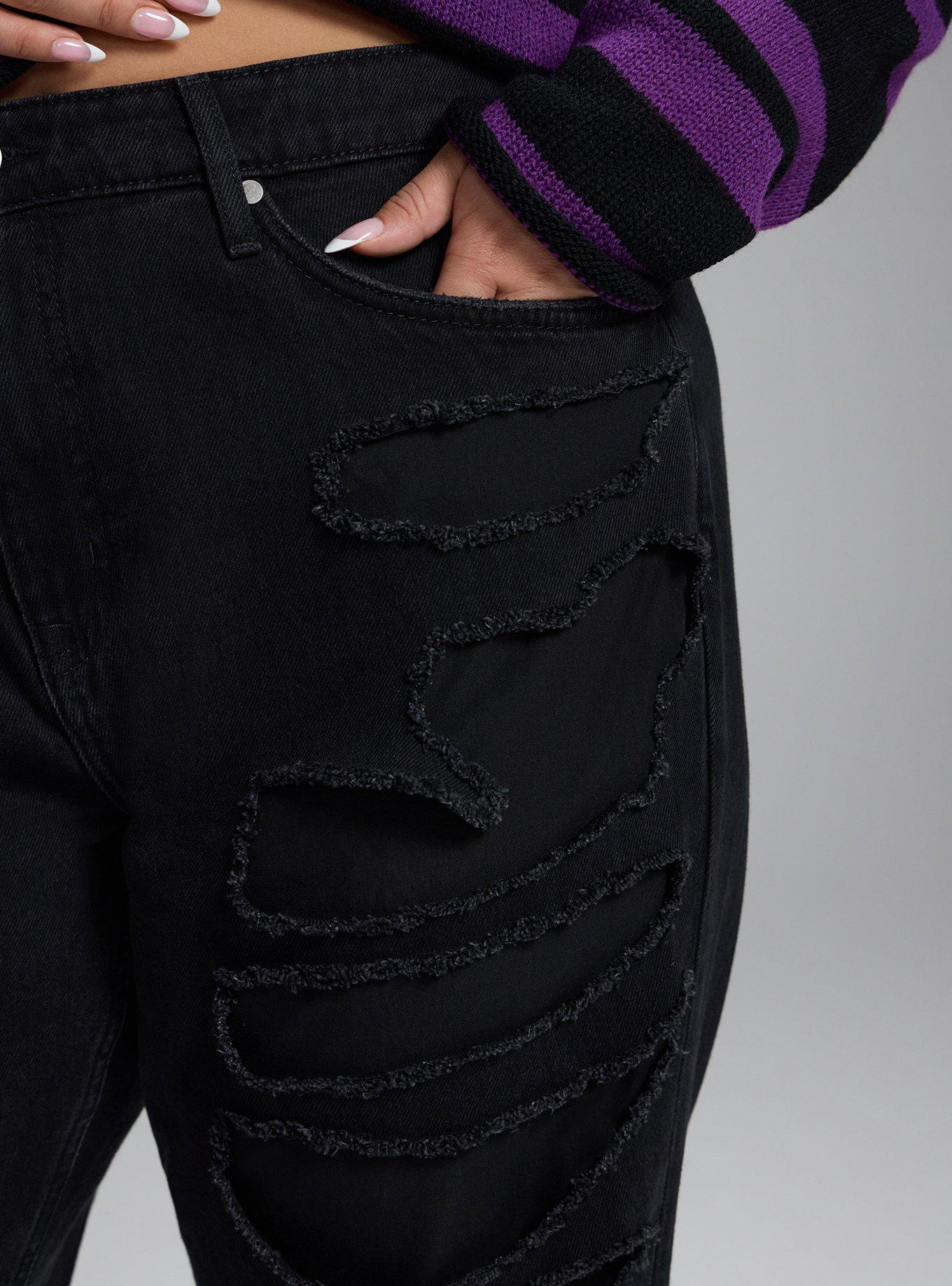 Nightfall High-Rise Baggy Straight Shredded Jean, COAL MINE, alternate