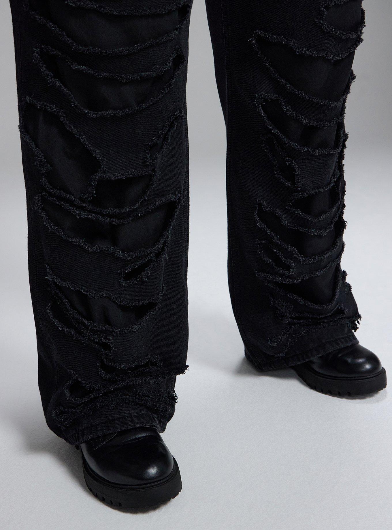 Nightfall High-Rise Baggy Straight Shredded Jean, COAL MINE, alternate