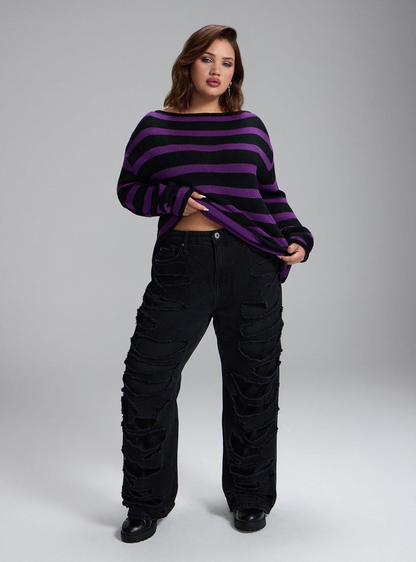 Nightfall High-Rise Baggy Straight Shredded Jean, COAL MINE, hi-res